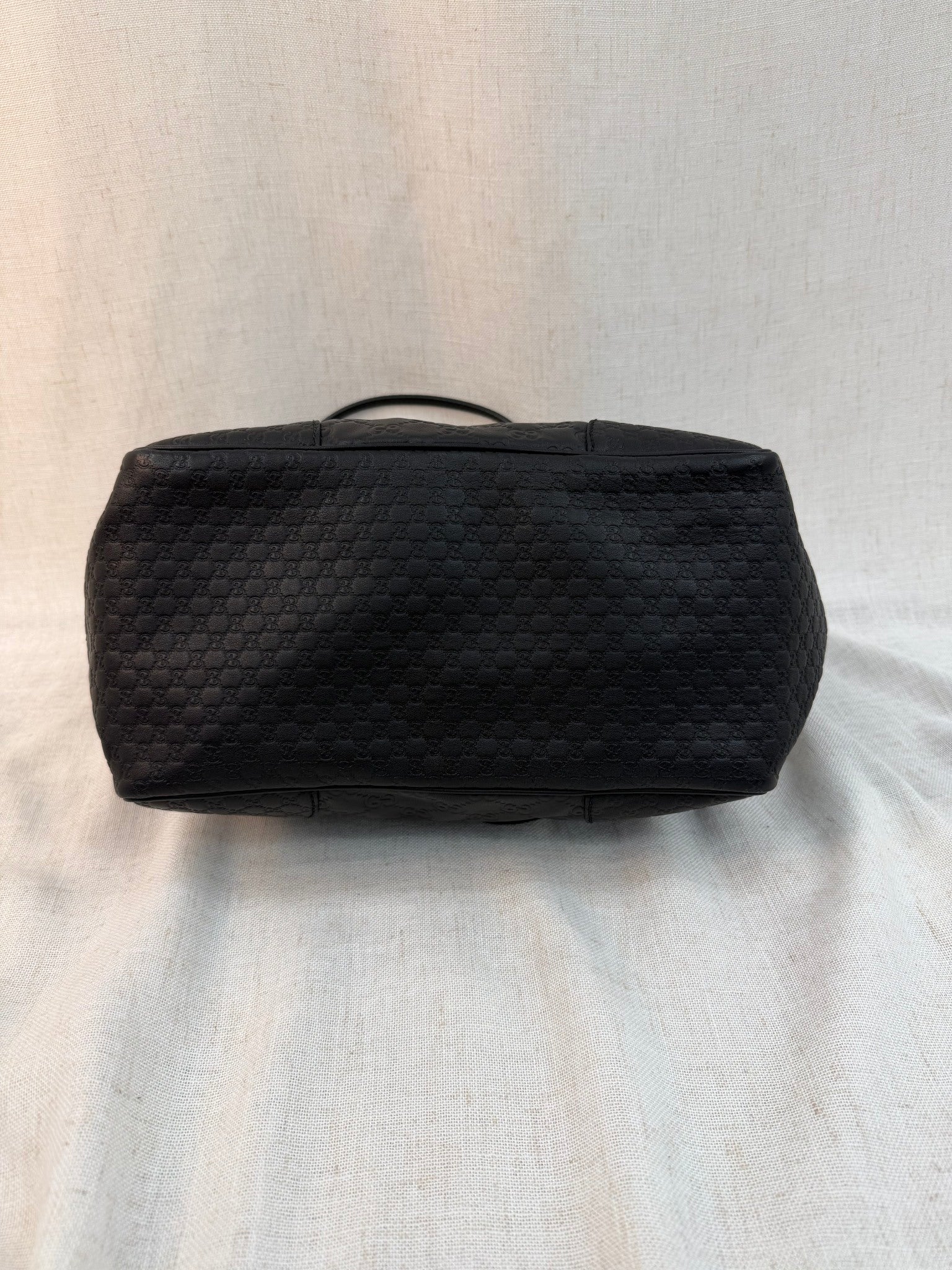 Gucci Black Leather GG Embossed Bree Tote Bag