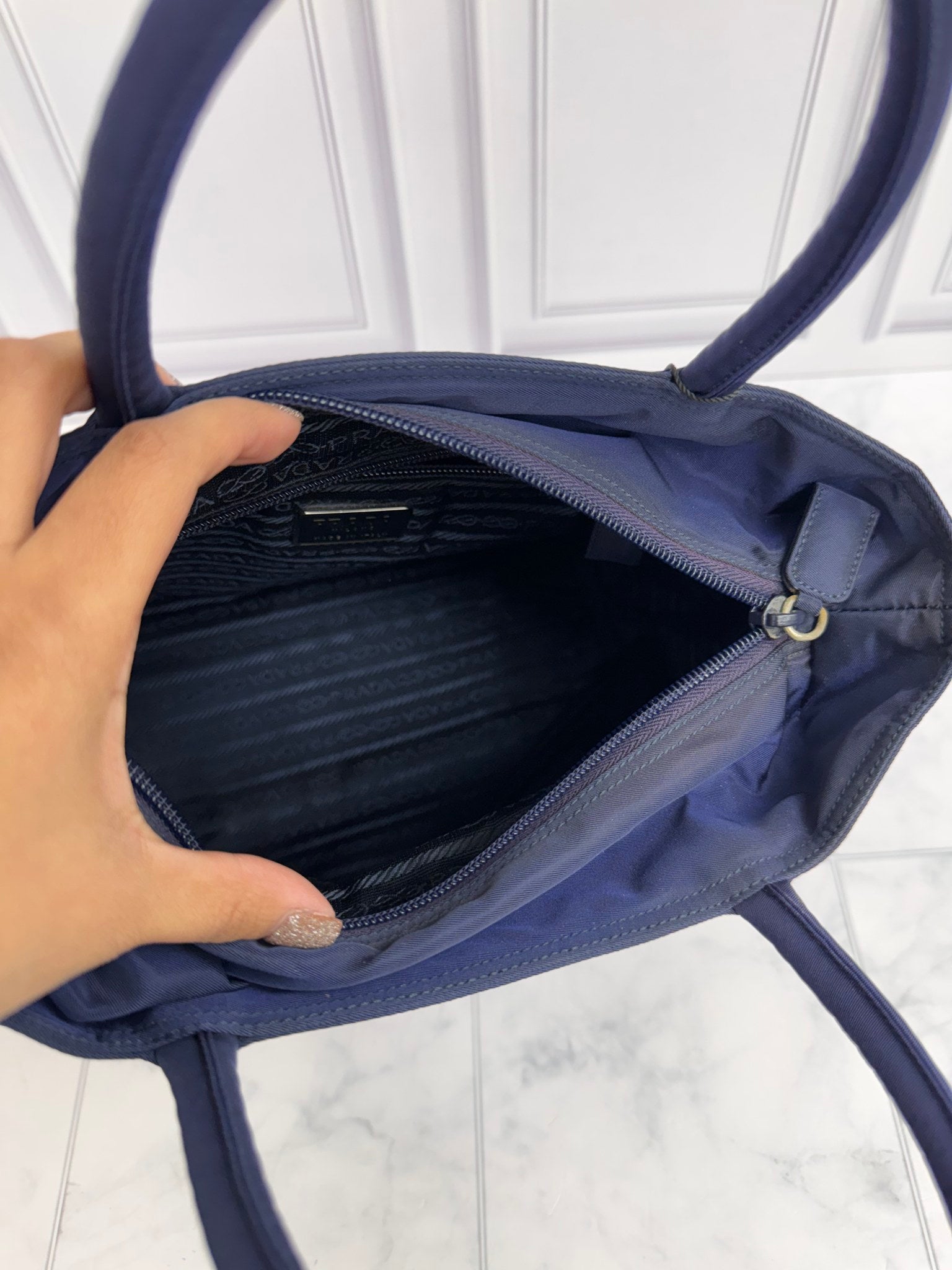Prada Navy Nylon Small Tote Bag
