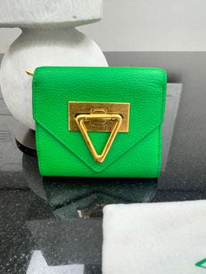Bottega Veneta Green Leather Triangle Compact Wallet