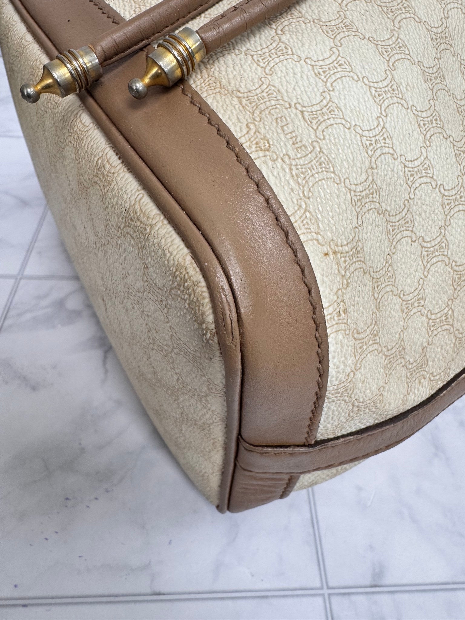 Celine Beige Coated Canvas Bucket Bag