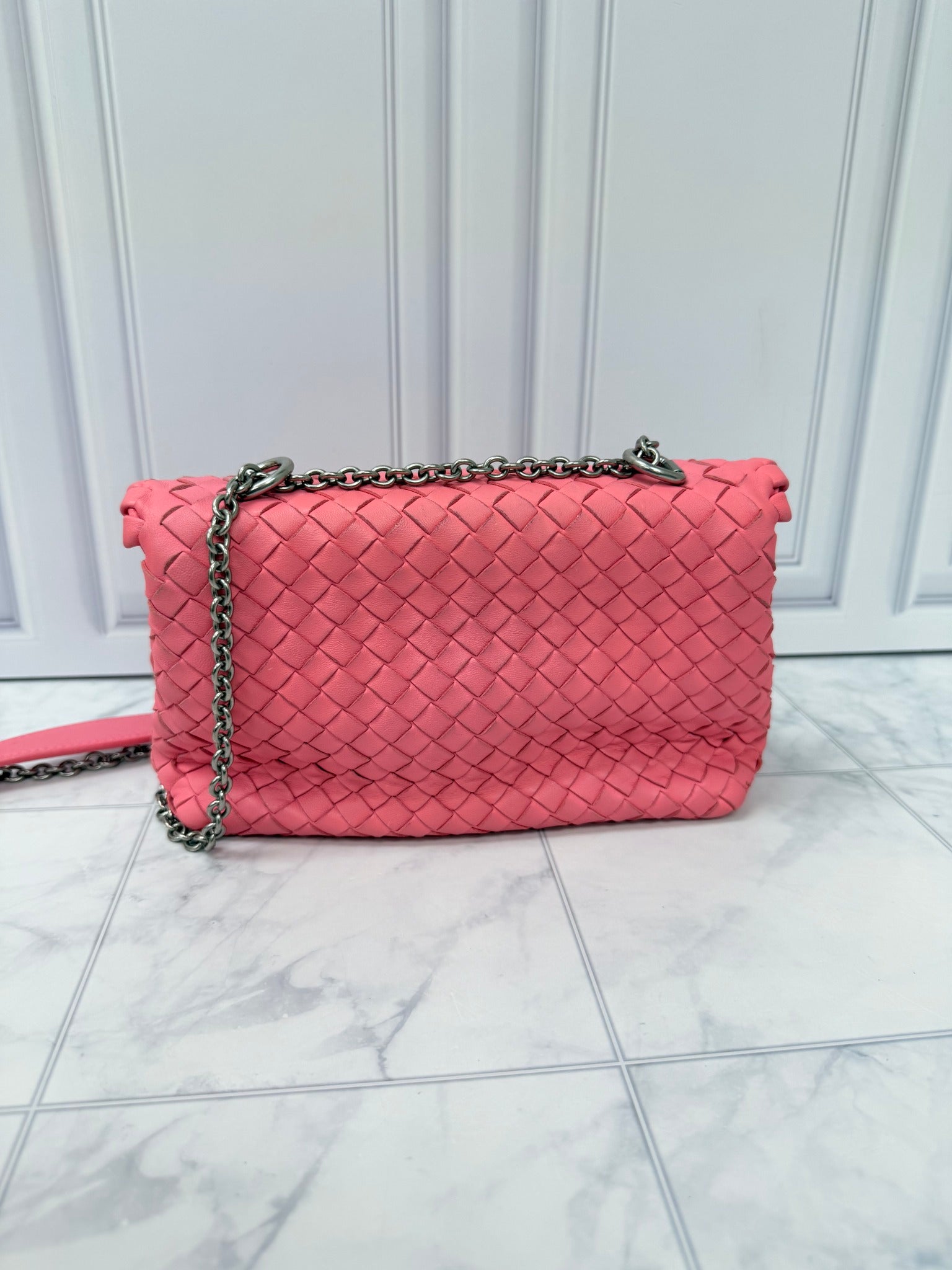 Bottega Veneta Pink Intrecciato Leather Olimpia Bag