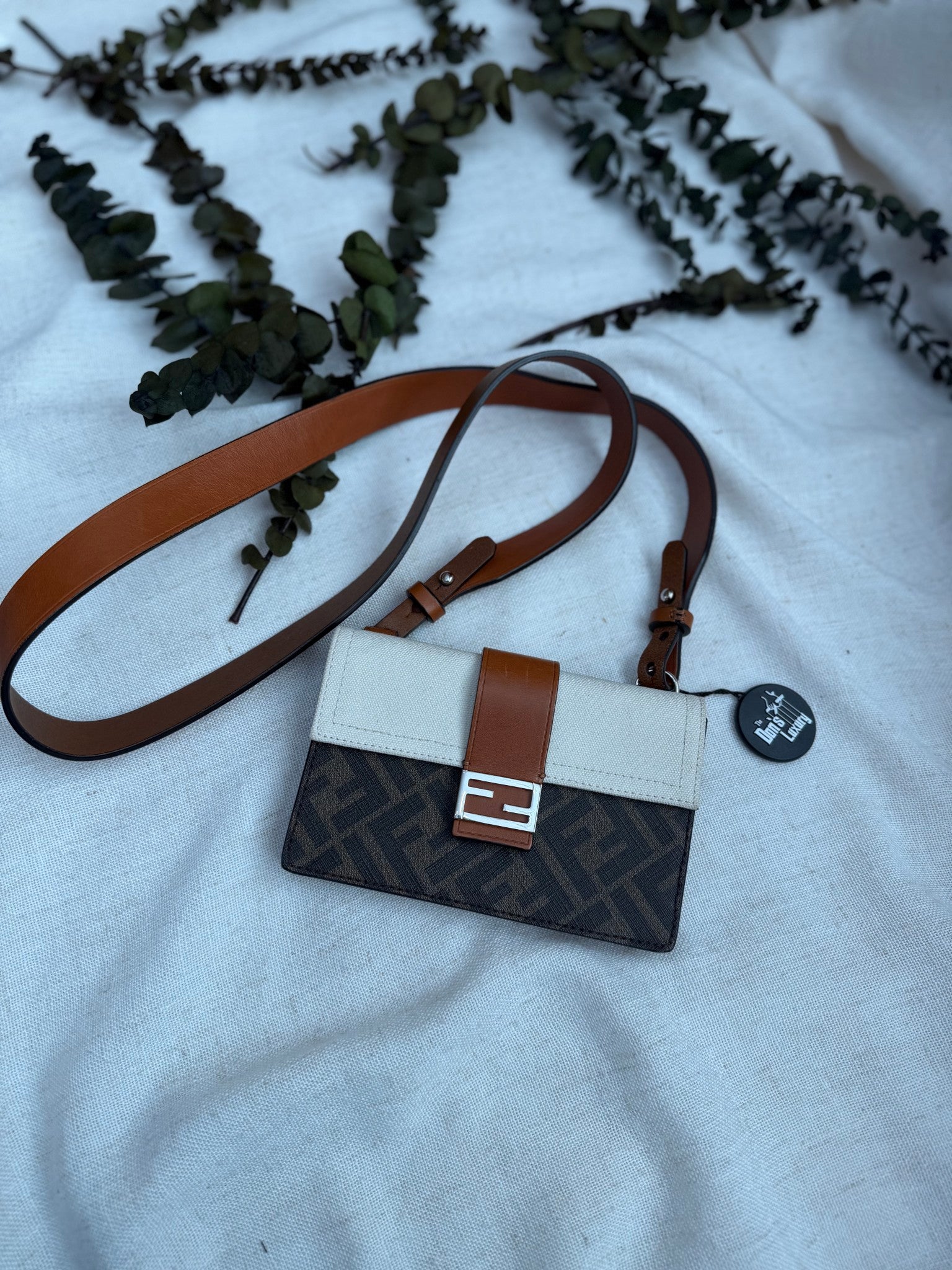 Fendi Zucca Tricolor Leather Baguette Crossbody Bag