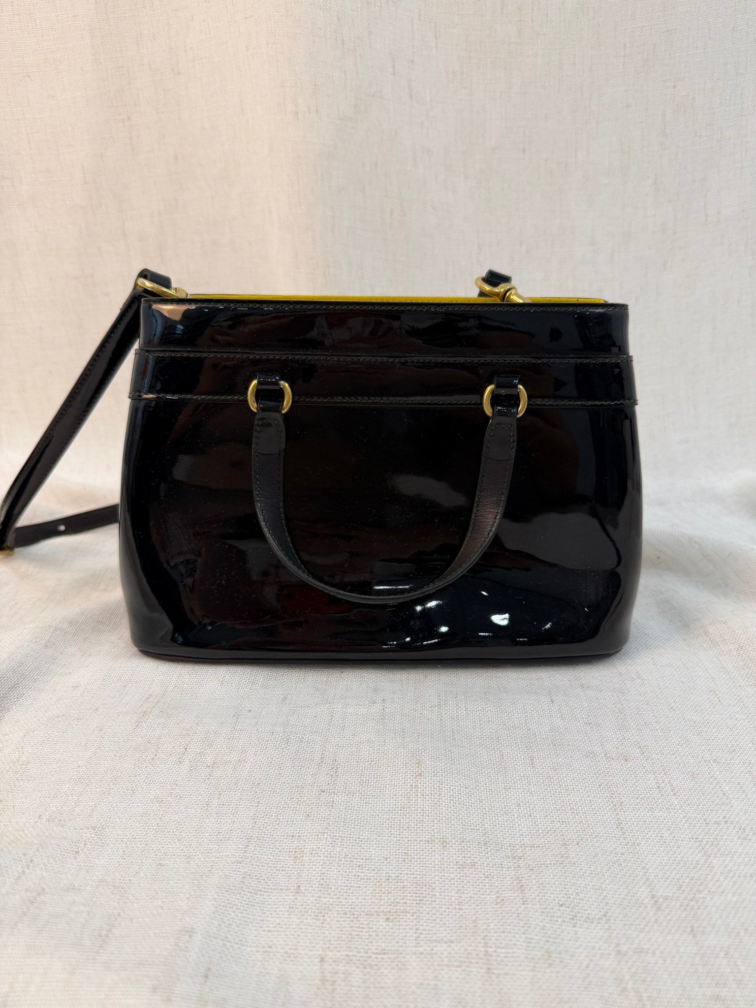 Gucci Black Patent Leather Horsebit Two Way Bag
