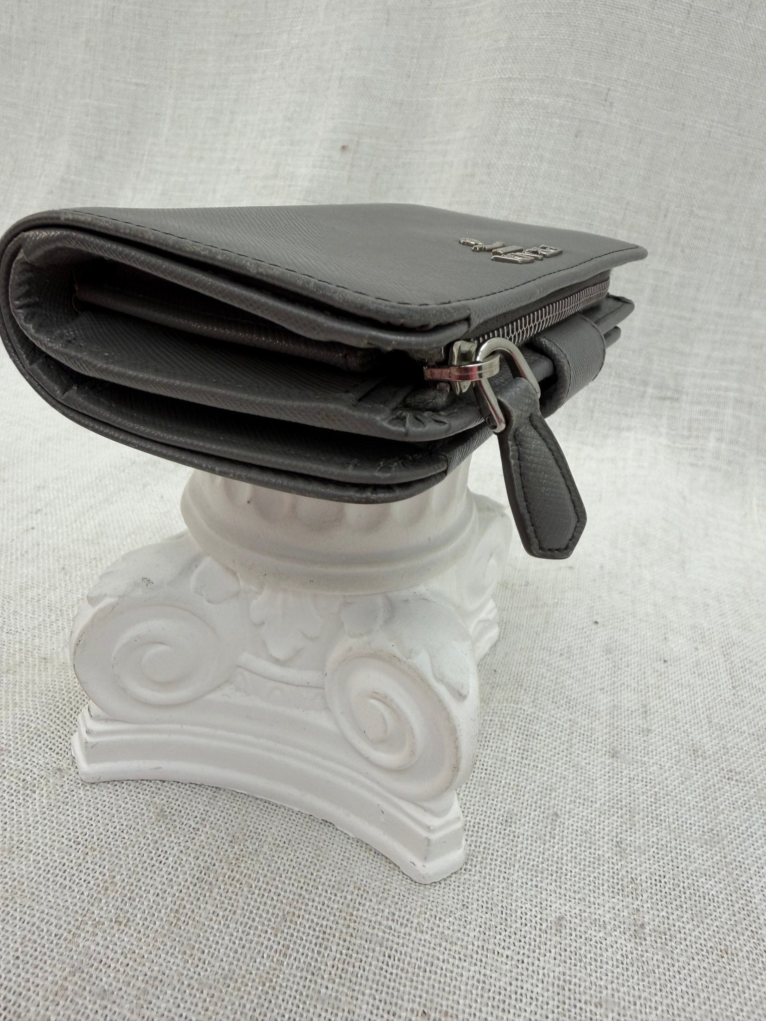 Prada Gray Saffiano Leather Compact Wallet