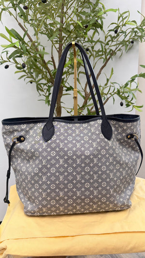 Louis Vuitton Navy Blue Monogram Canvas Mini Lin Neverfull MM Tote Bag