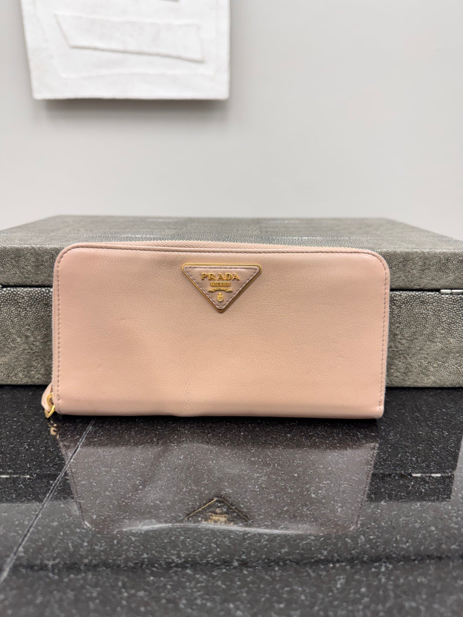 Prada Beige Leather Long Zippy Wallet