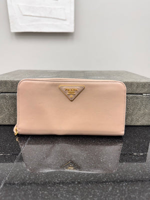Prada Beige Leather Long Zippy Wallet