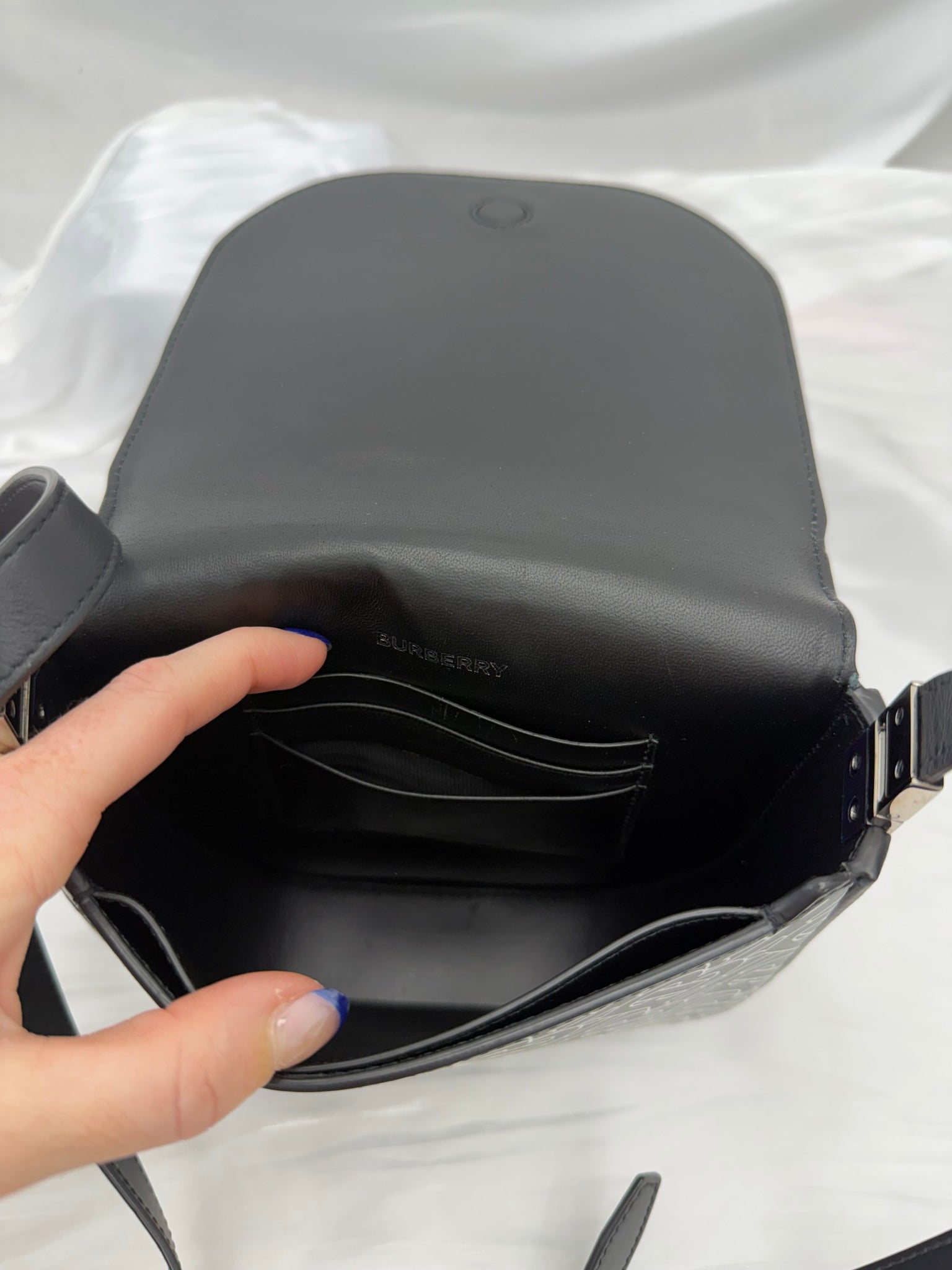 Burberry Black & White Printed Leather Olympia Crossbody