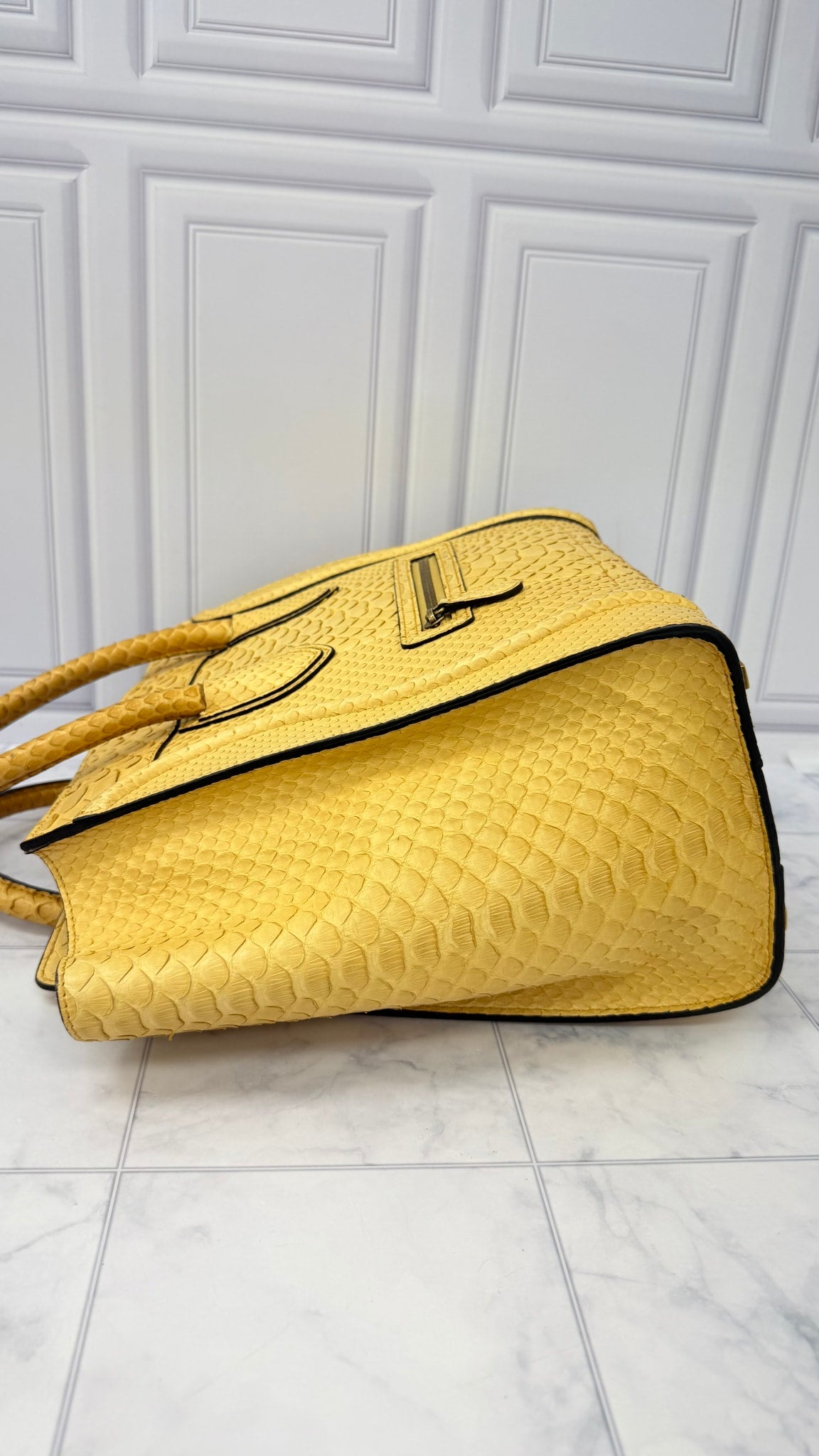 Celine Yellow Python Leather Mini Luggage Tote Bag 