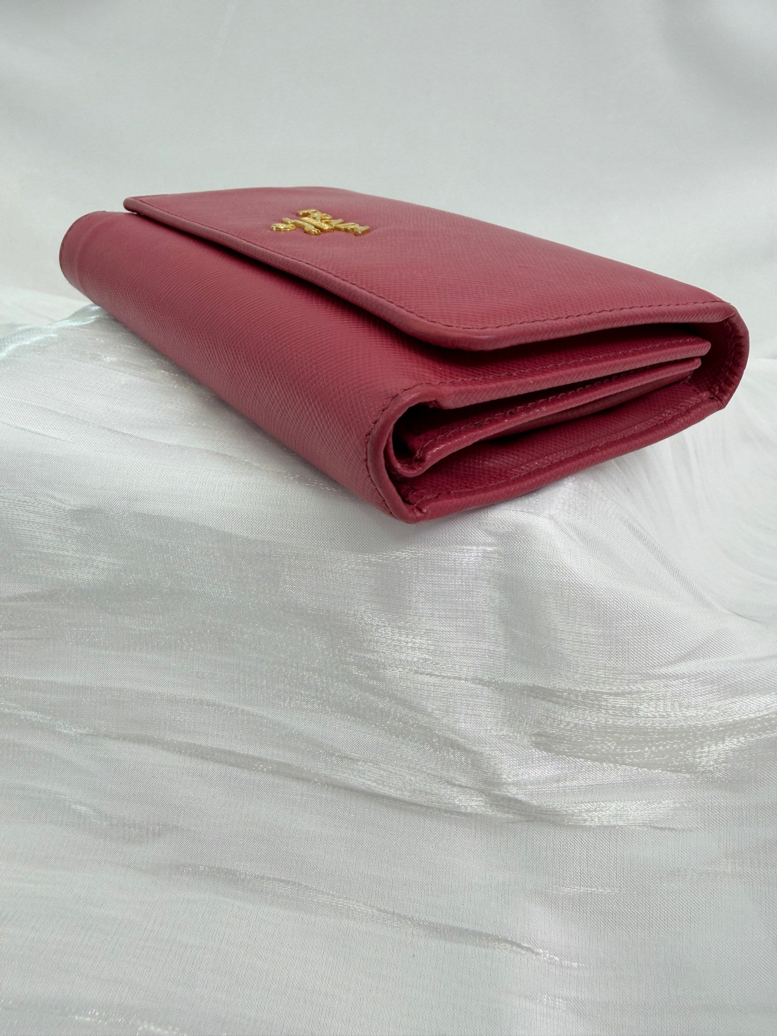 Prada Pink Saffiano Leather Trifold Wallet