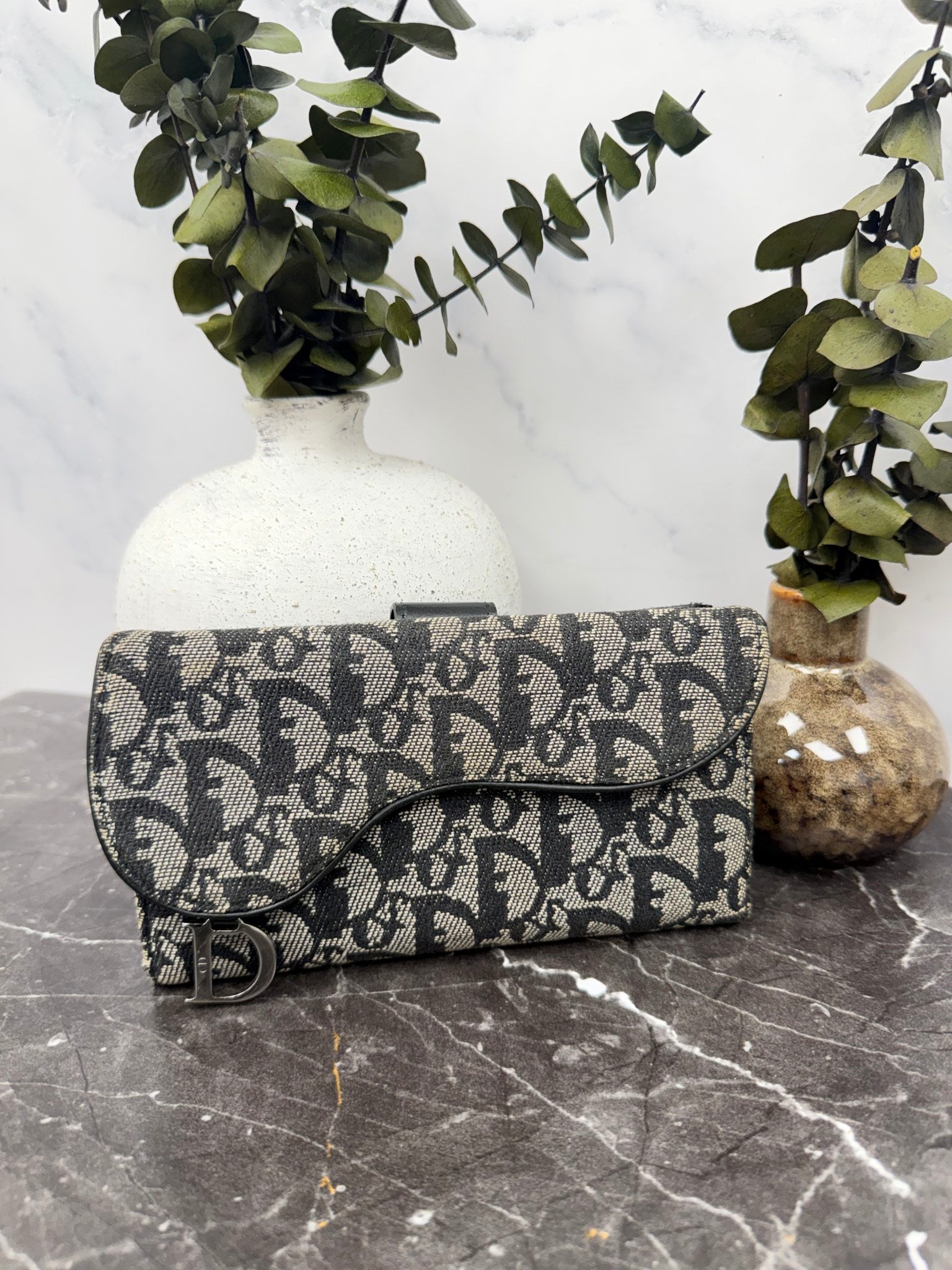 Christian Dior Black Trotter Canvas Saddle Wallet