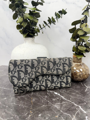Christian Dior Black Trotter Canvas Saddle Wallet