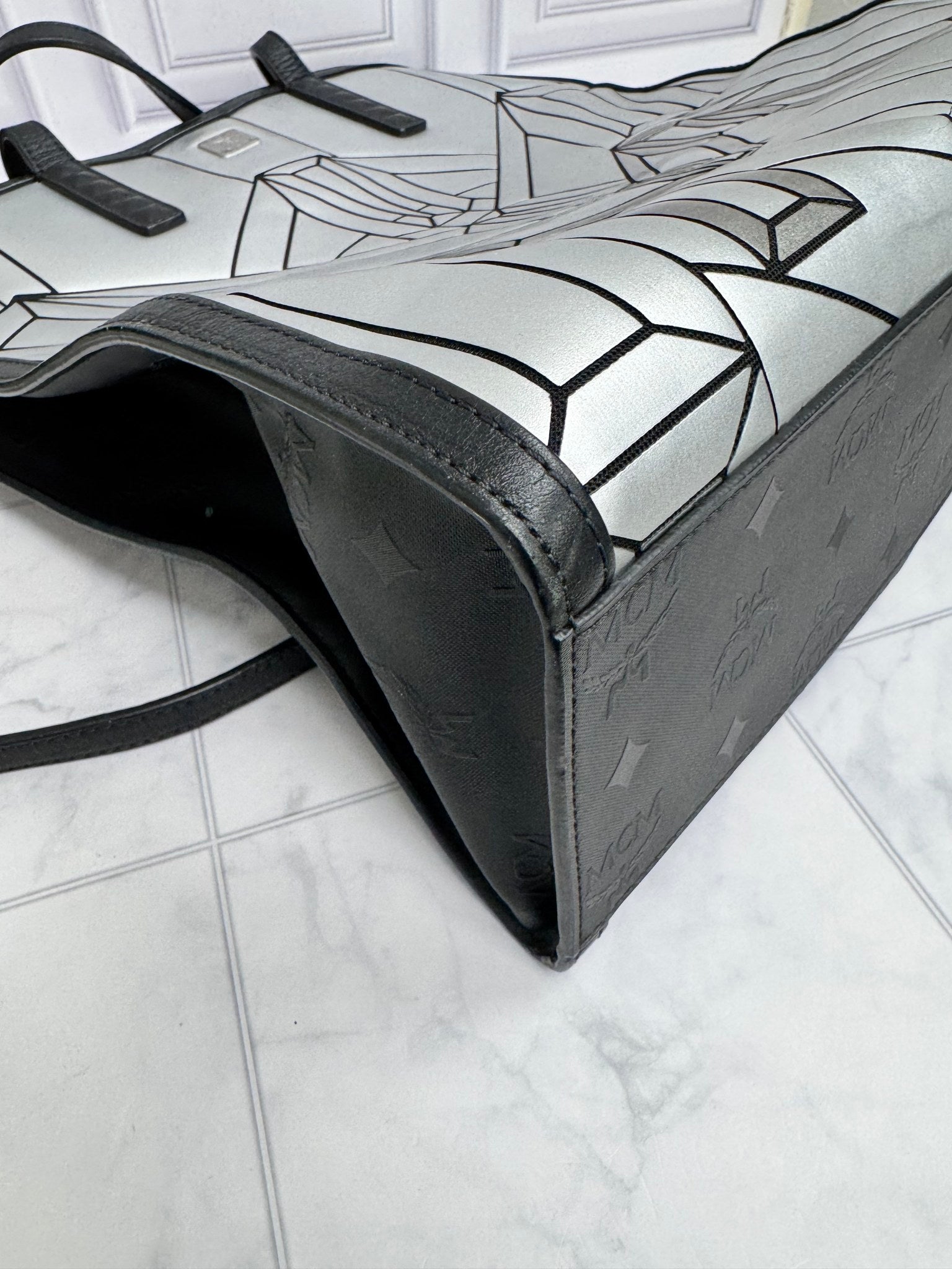 MCM Metalic Silver Nappa Leather Bionic Geometric Shopper Bag
