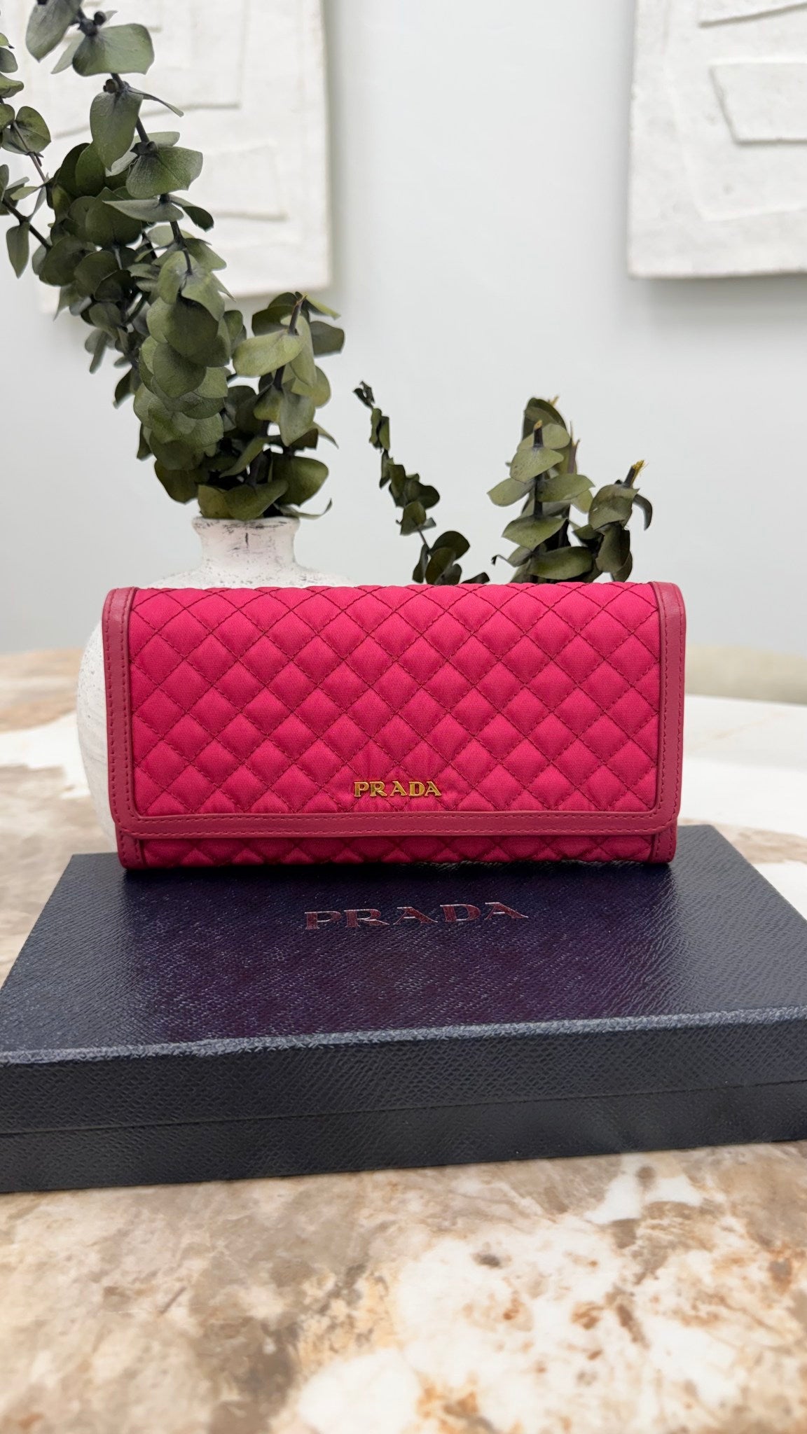 Prada Pink Quilted Nylon Long Wallet 