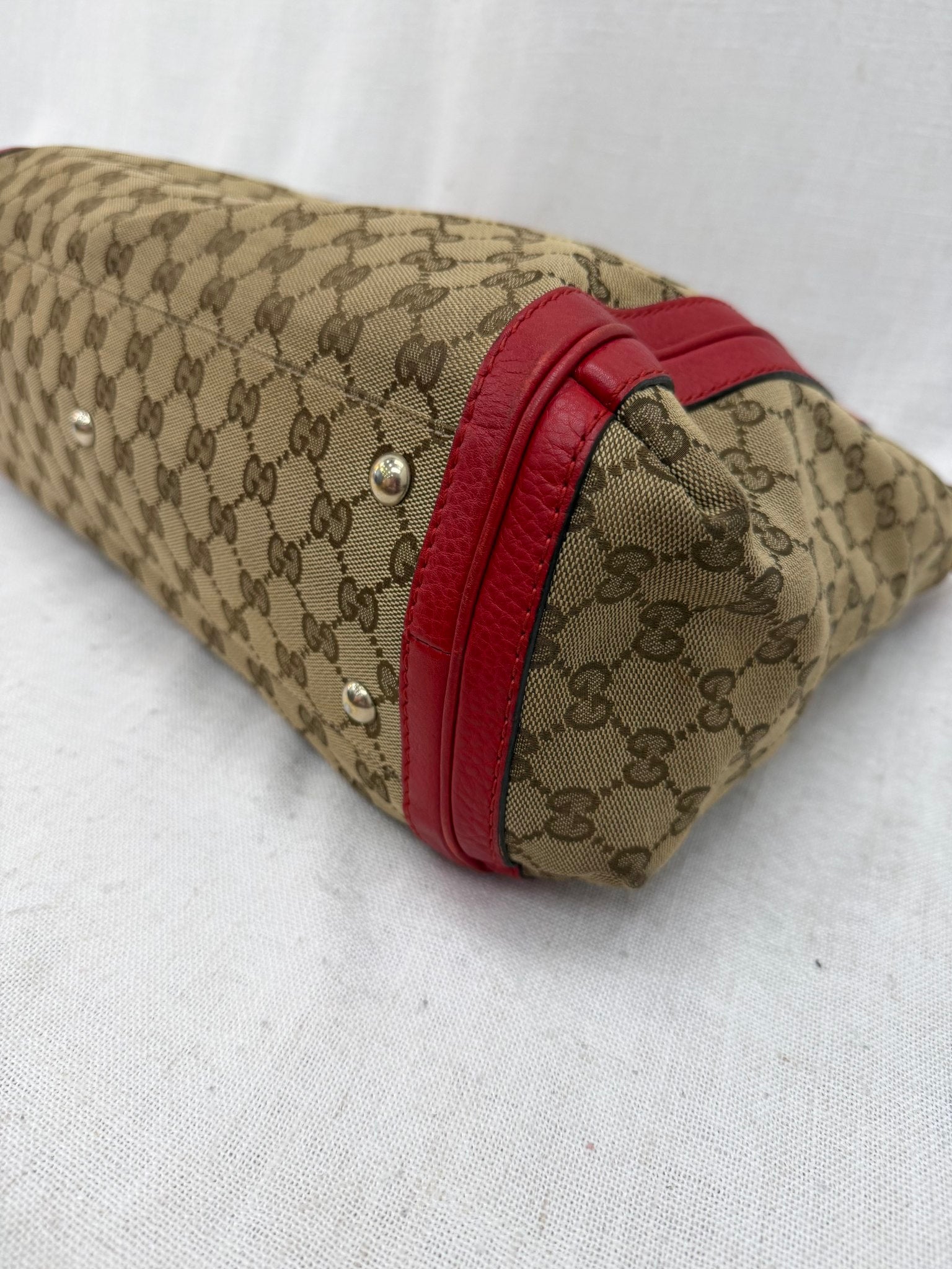 Gucci GG Canvas & Red Leather Bella Shoulder Tote