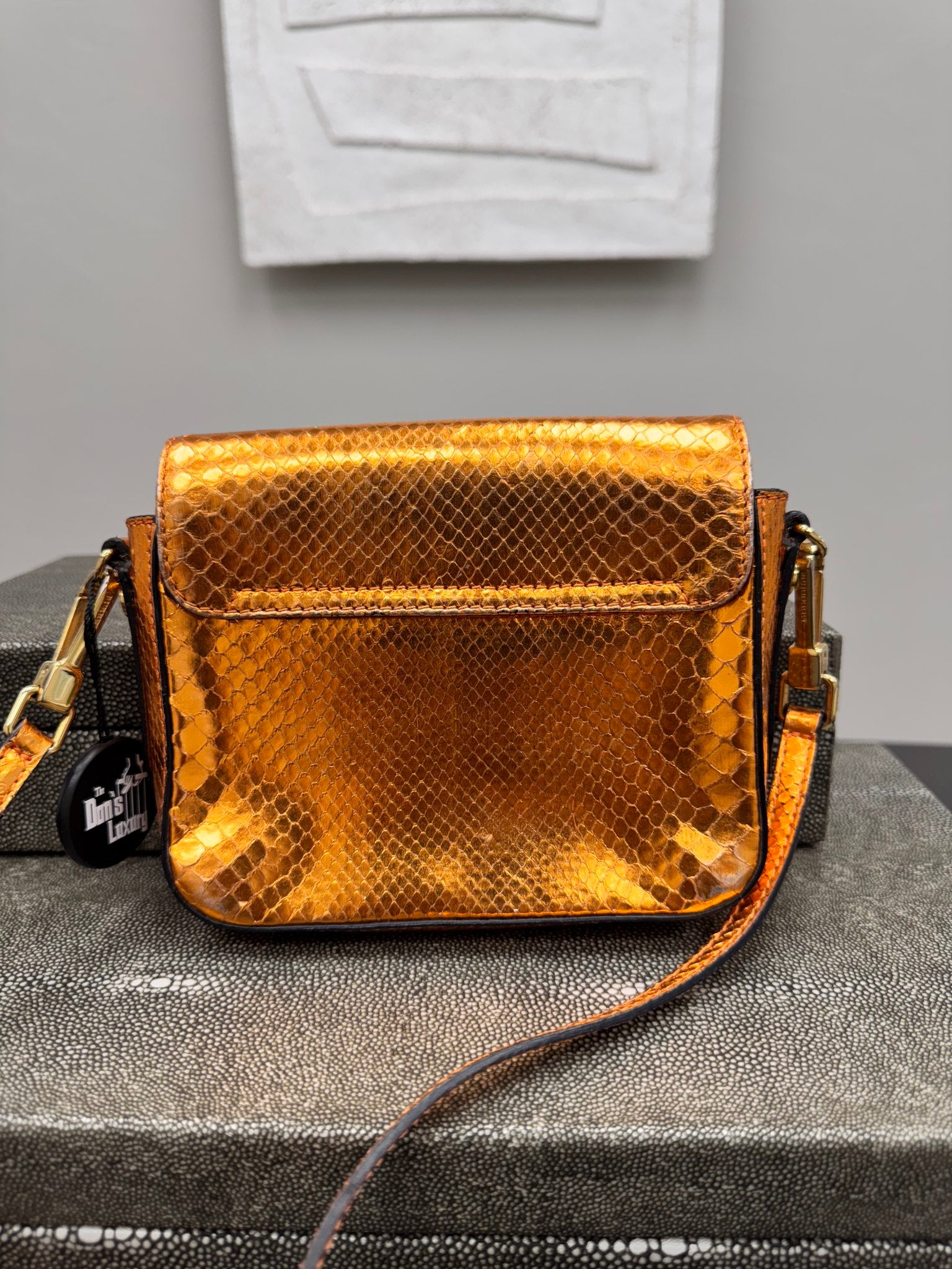 Burberry Orange Snakeskin Berkeley Mini Crossbody Bag