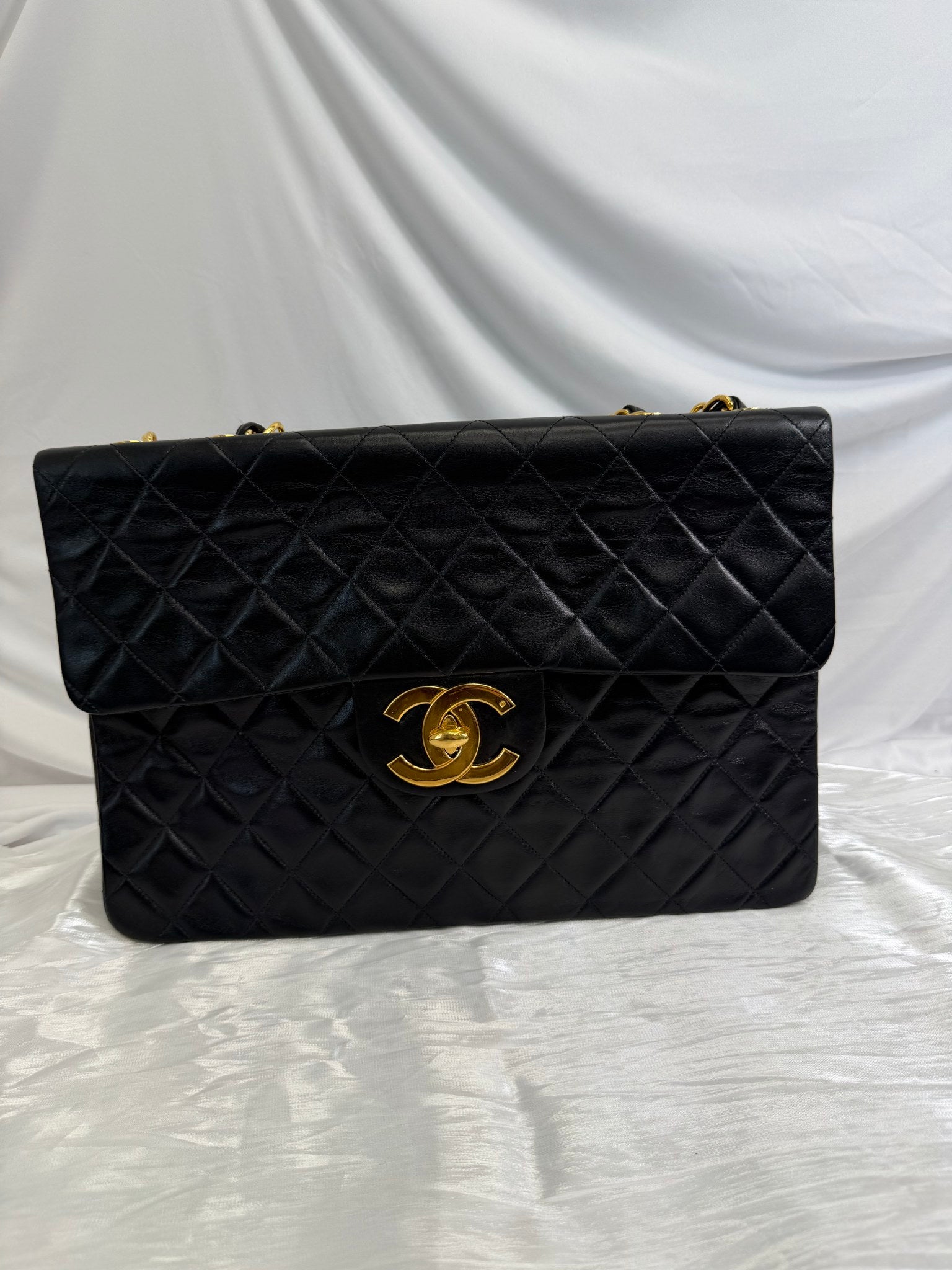 Chanel Black Calfskin Jumbo XL CC Single Flap Bag
