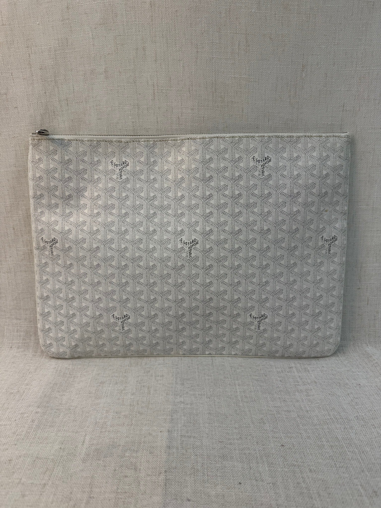 Goyard White Leather Goyardine Senat GM Pouch