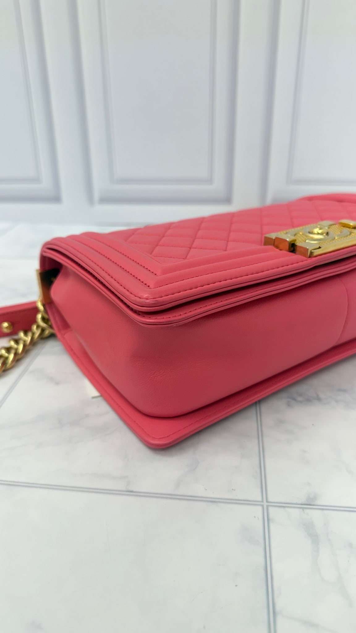 Chanel Hot Pink Lambskin leather Medium Boy Bag Series 23 Shoulder Bag 