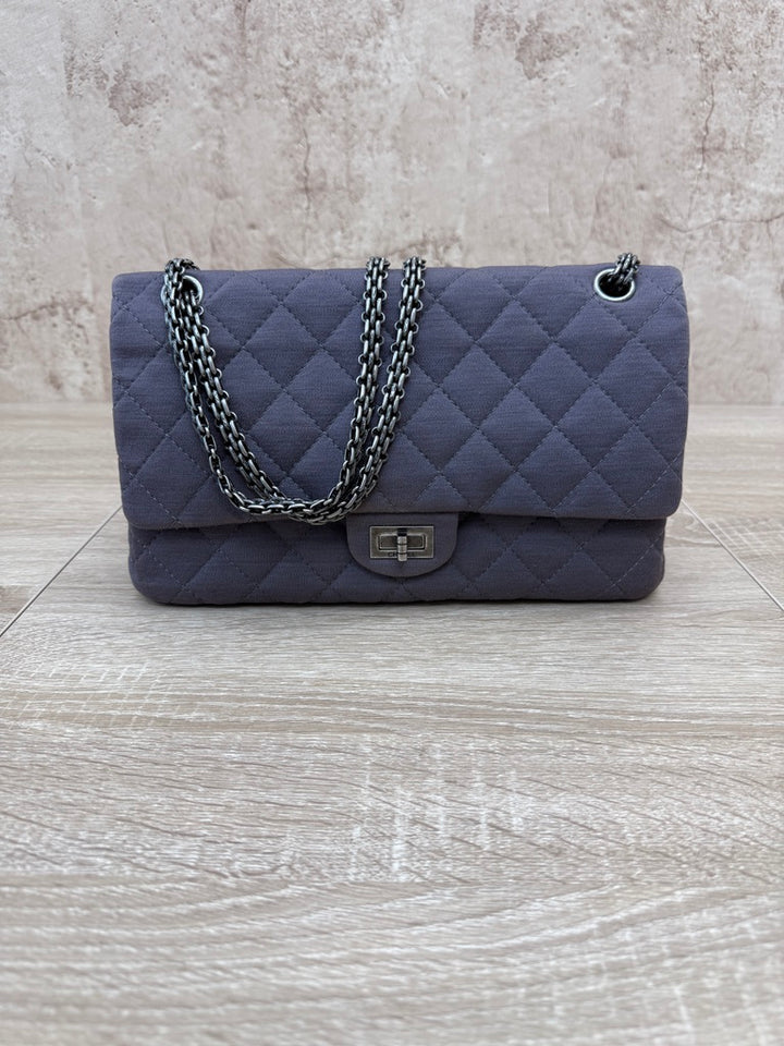 Chanel Grey Jersey Quilted Medium Reissue Double Flap Bag