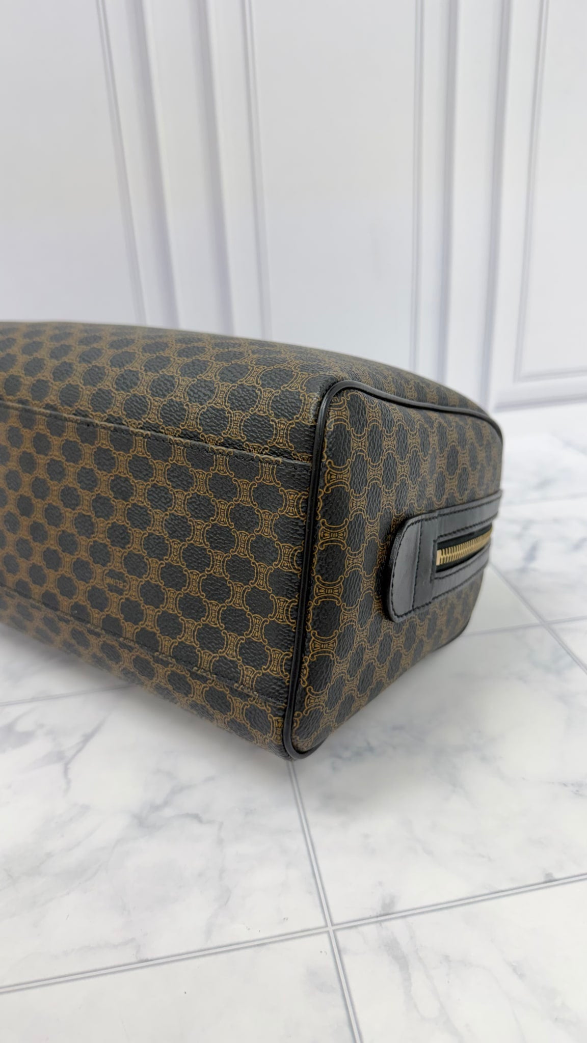 Celine Black Coated Canvas Macadam Boston Bag