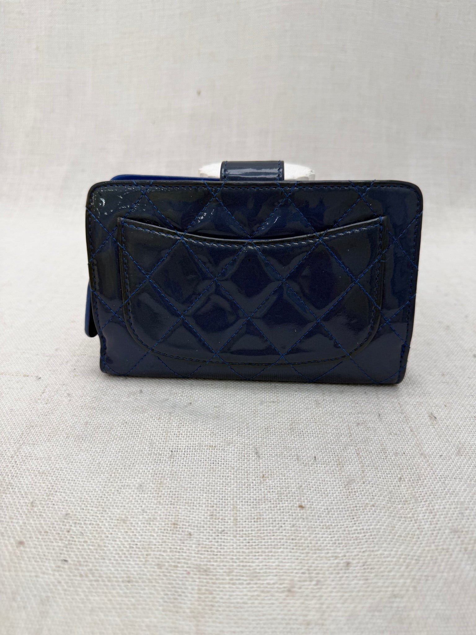 Chanel Blue Quilted Patent Leather Compact Wallet