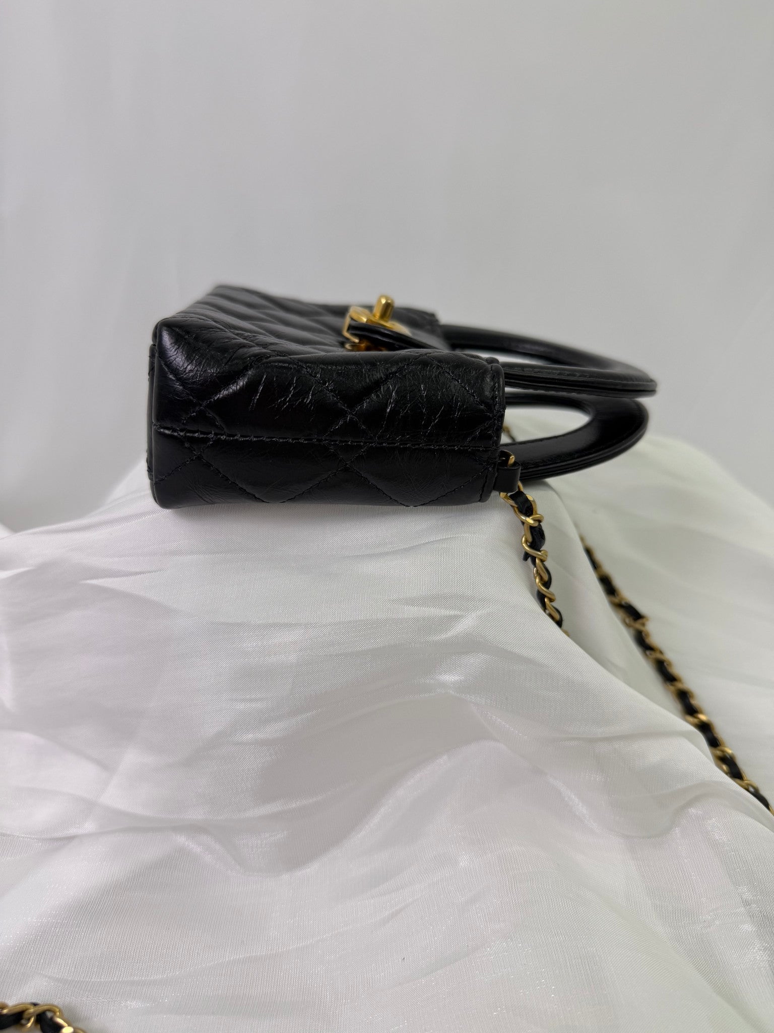 Chanel Black Lambskin Mini Nano Kelly Top Handle Bag