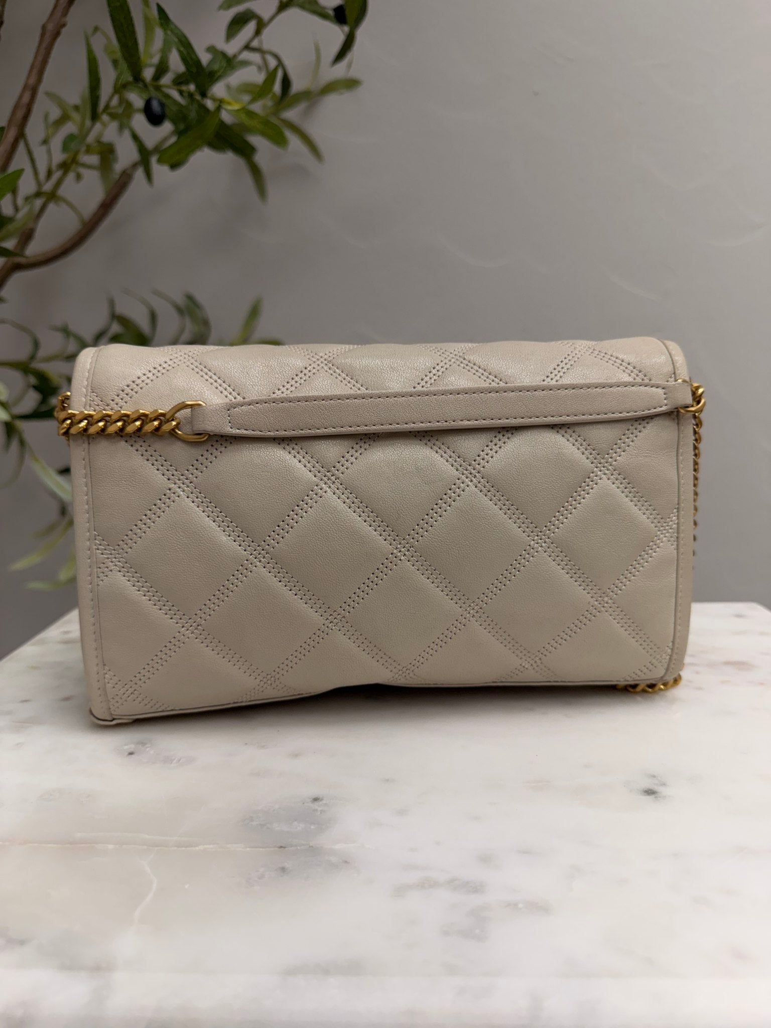 Saint Laurent YSL Beige Leather Quilted Chain Crossbody 