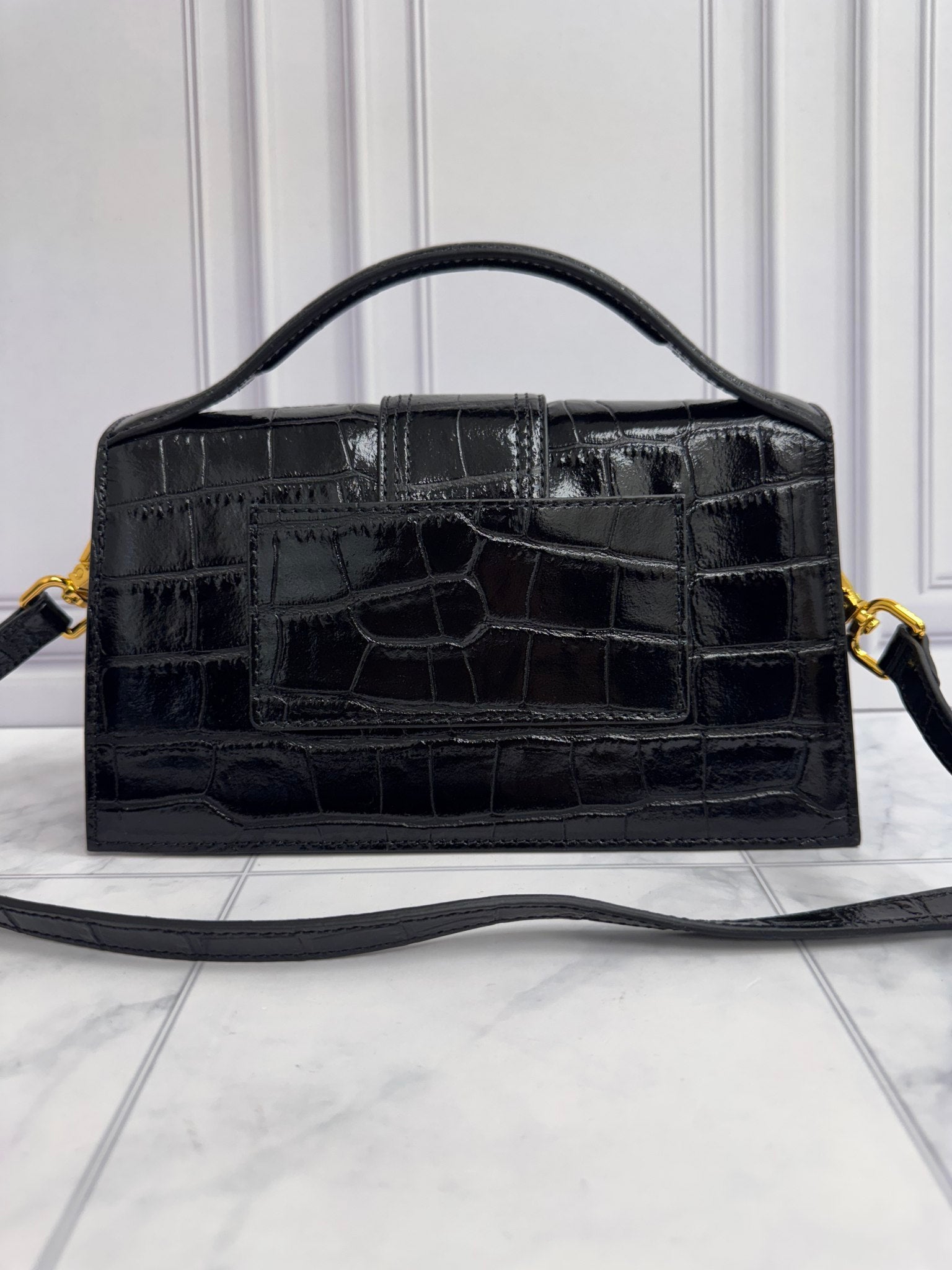 BRAND NEW - Jacquemus Black Croc Embossed Leather Le Bambino Handbag 2Way Handbag
