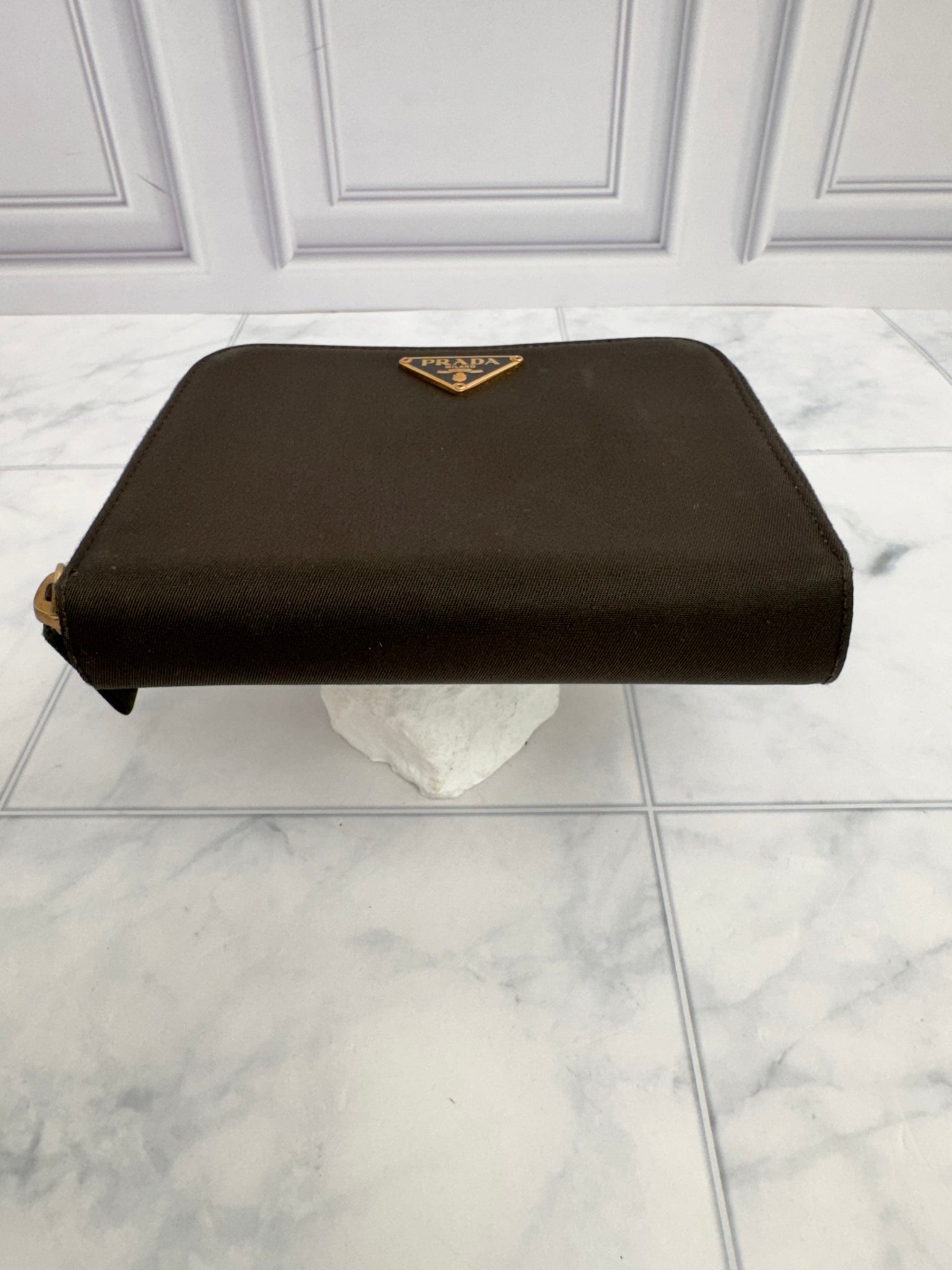 Prada Brown Nylon Compact Zippy Wallet