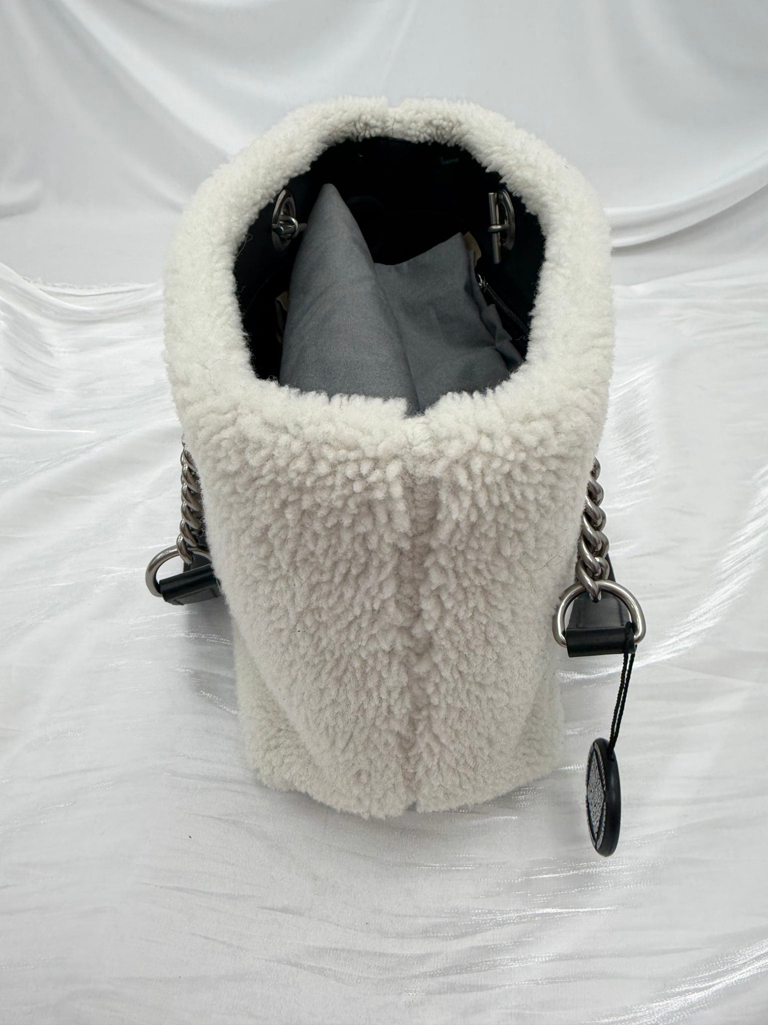 Balenciaga White & Black Shearling Shoulder Tote 