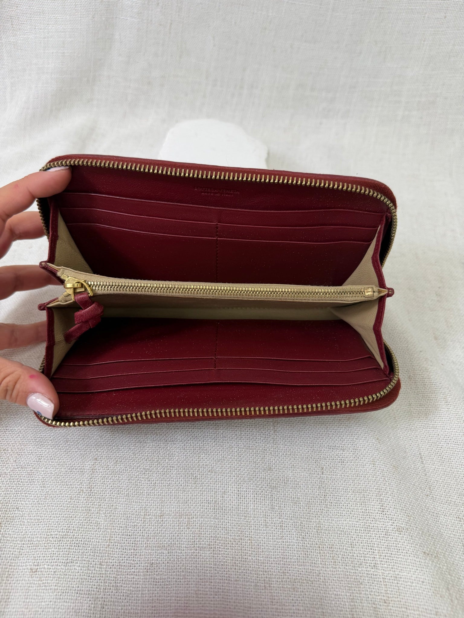 Bottega Veneta Red Leather Zip Around Wallet