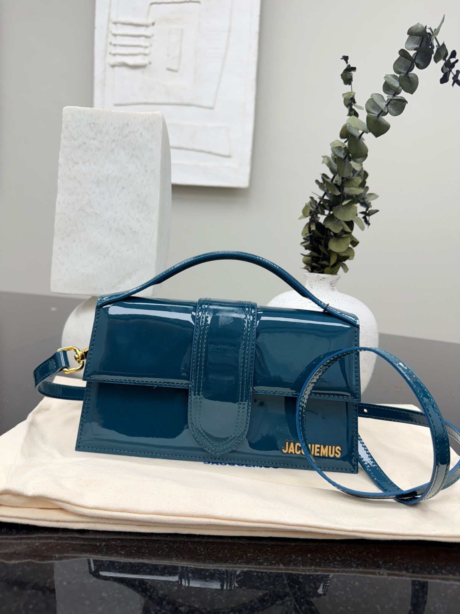 BRAND NEW - Jacquemus Turquoise Patent Leather Le Grand Bambino Handbag 2Way Handbag