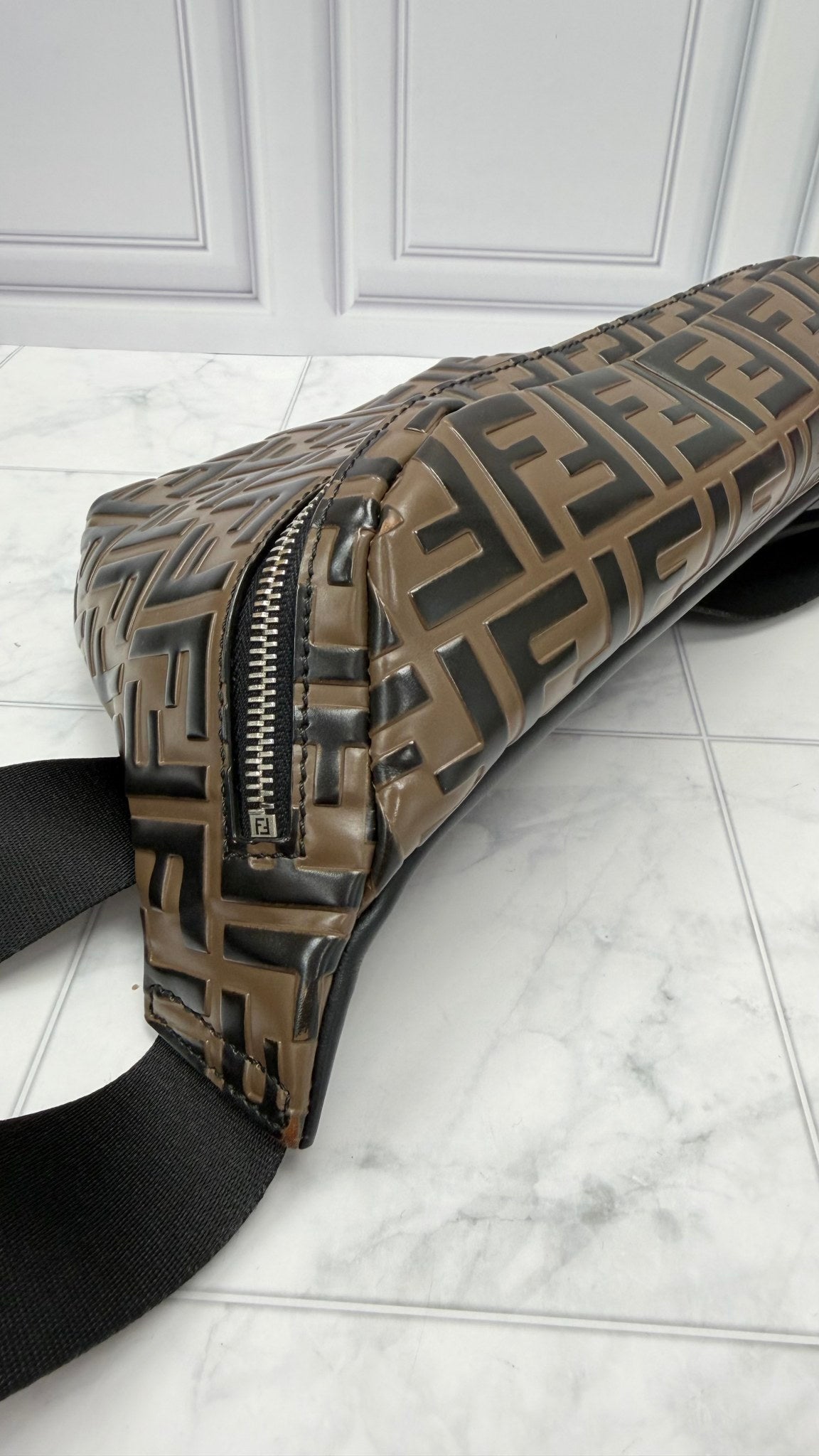 Fendi Brown & Black Zucca Embossed Bum Bag
