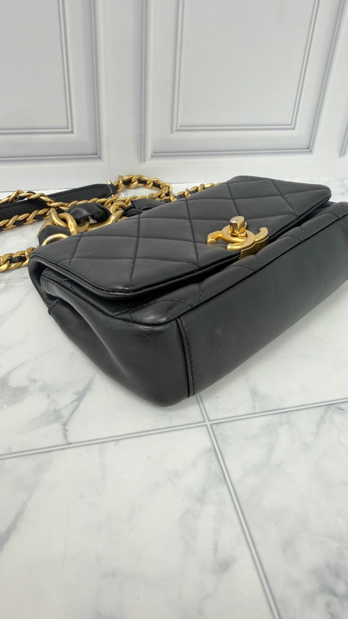 Chanel Black Quilted Lambskin Small Chain Is More Flap Bag