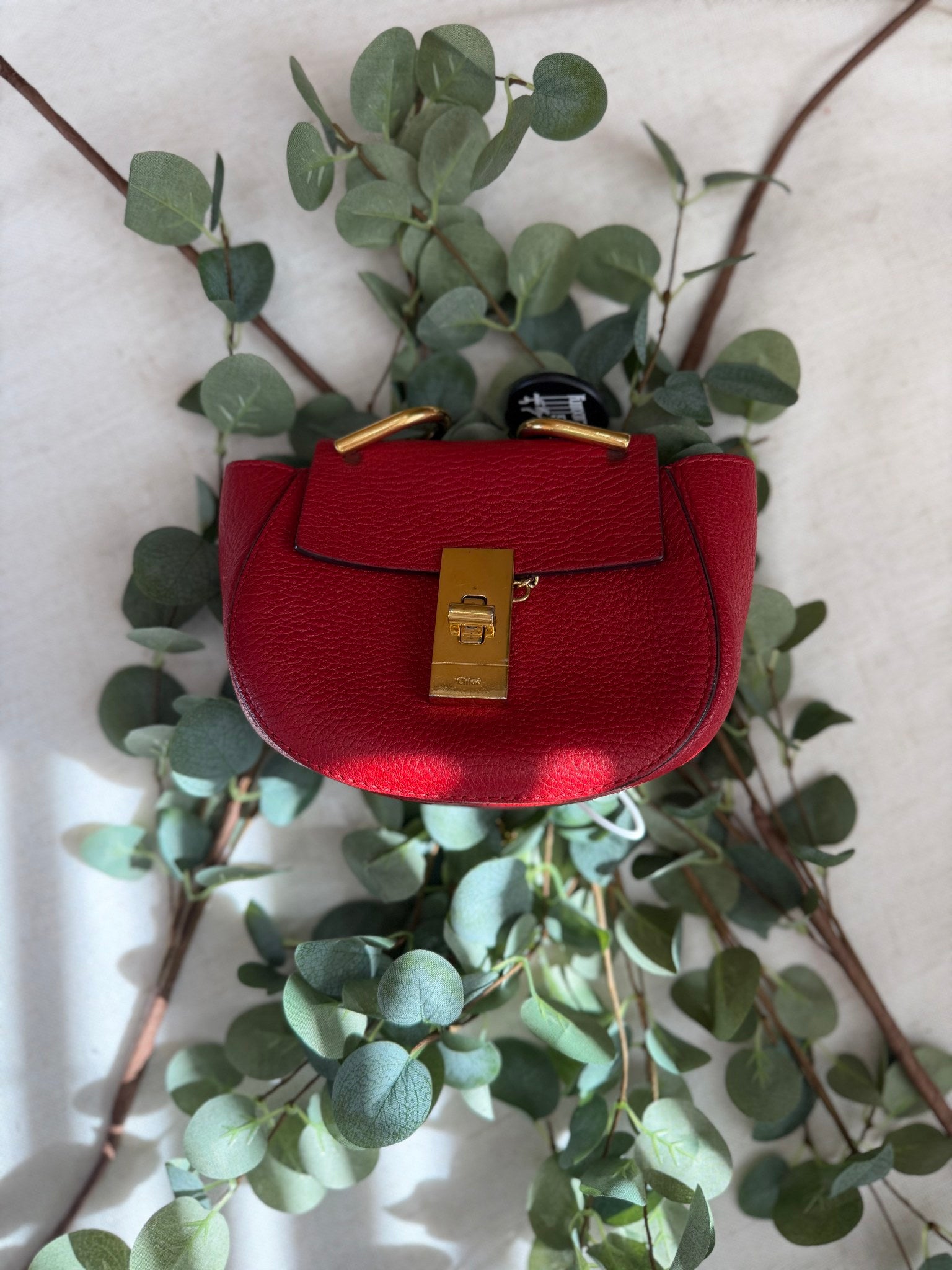 Chloe Red Leather Mini Drew Shoulder Bag