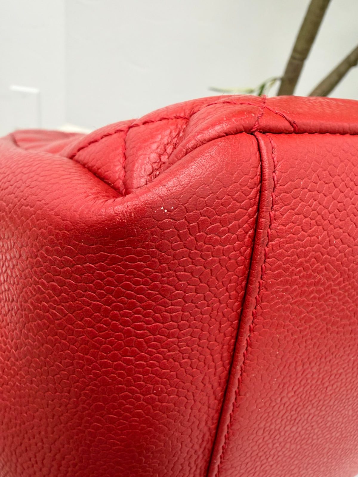 Chanel Red Chevron Quilted Caviar Leather GST Shopping Tote