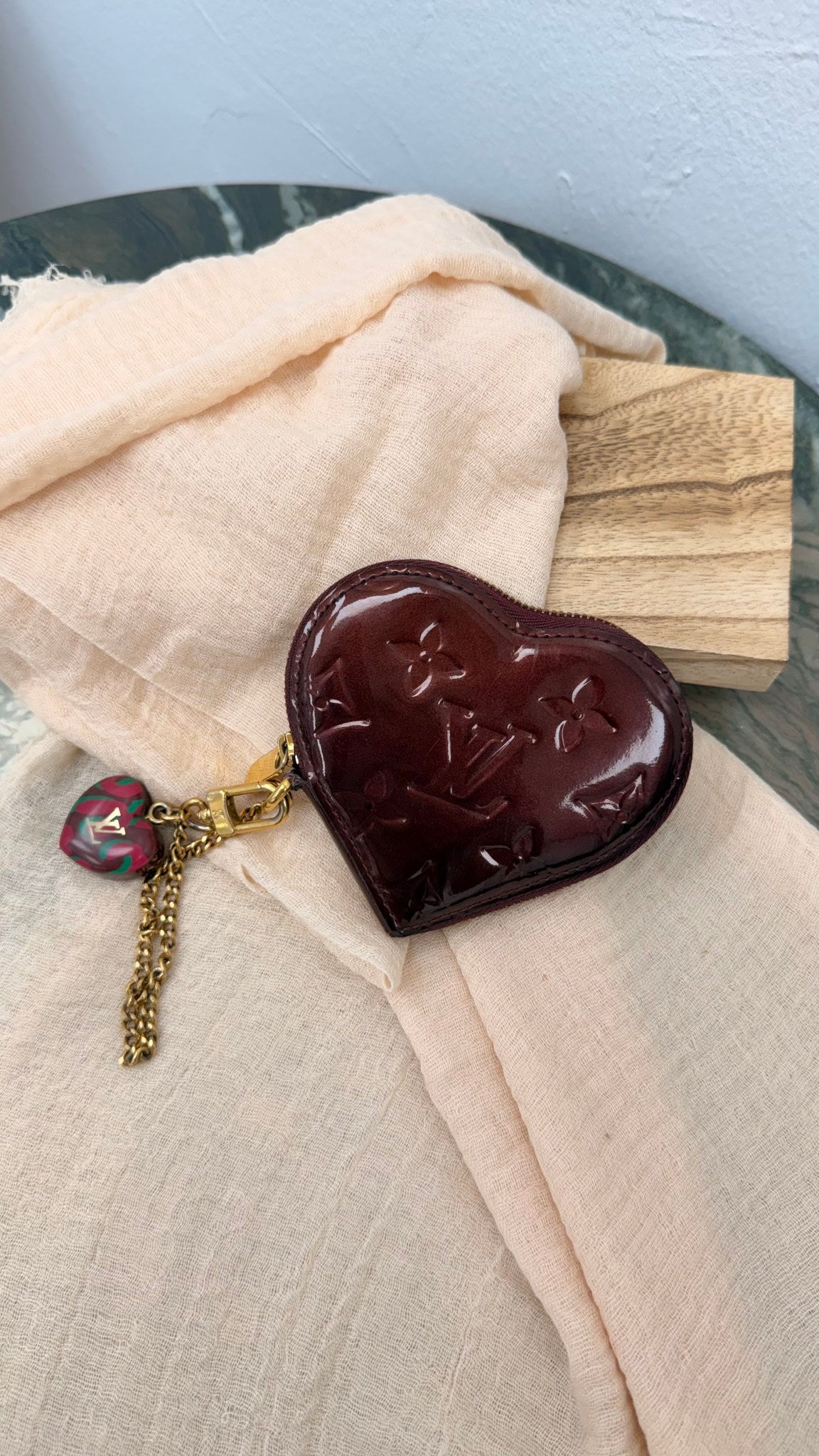 Louis Vuitton Amarante Vernis Leather Heart Bag Charm 