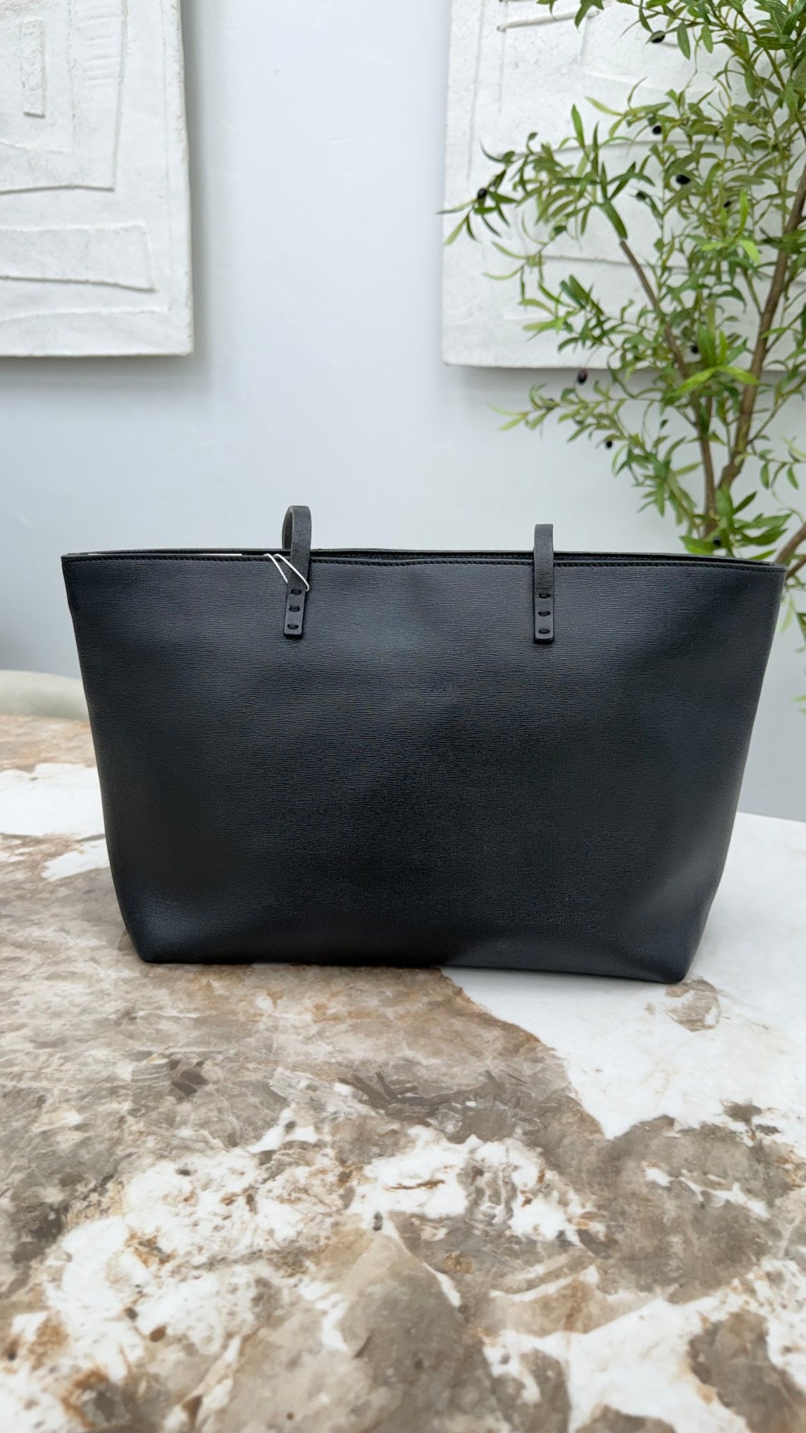 Fendi Black Leather Shearling Logo Roll Tote