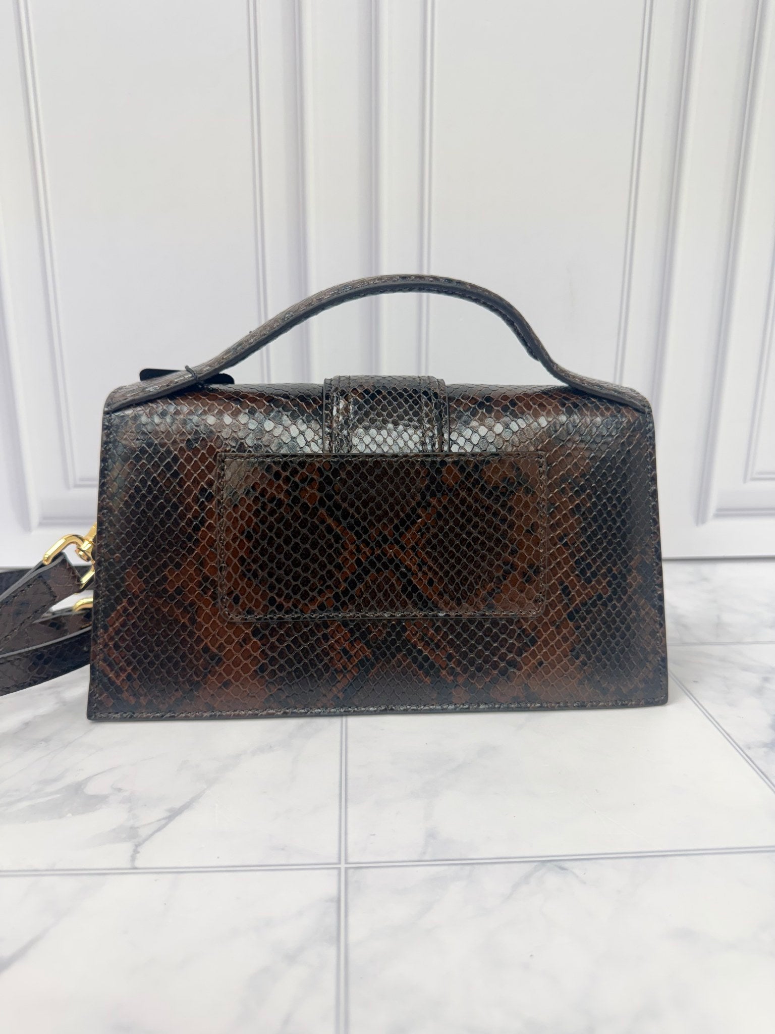 BRAND NEW - Jacquemus Brown Snakeskin Embossed Leather Le Grand Bambino 2Way Handbag