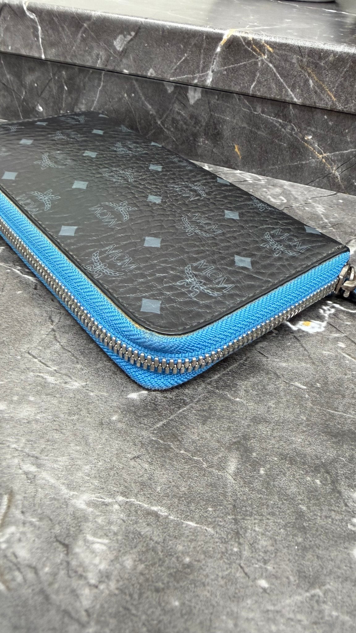 MCM Black Visetos Leather Zippy Wallet