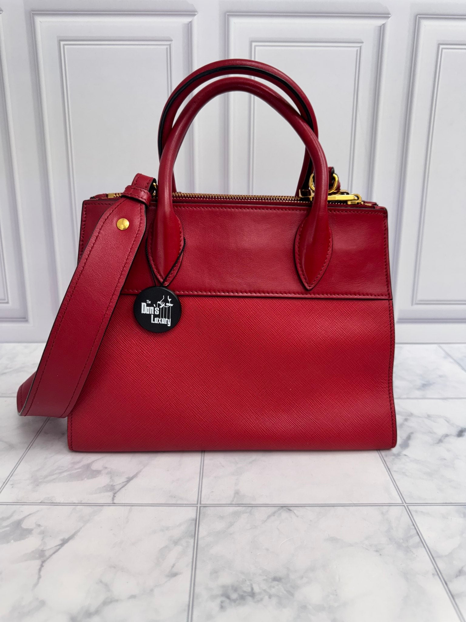 Prada Red Saffiano Leather 2Way Bag