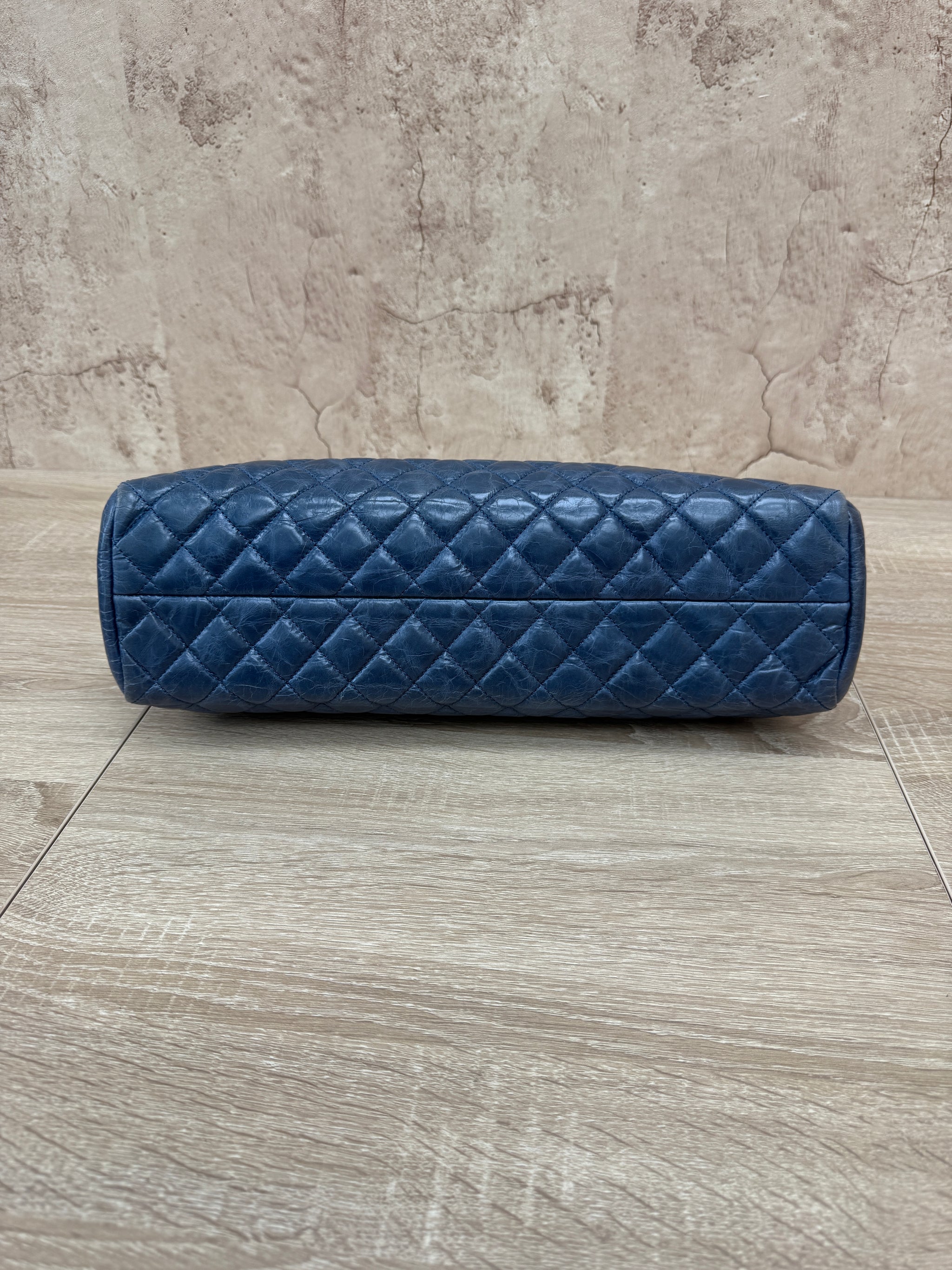 Chanel Blue Glazed Calfskin Just Mademoiselle Bowling Bag