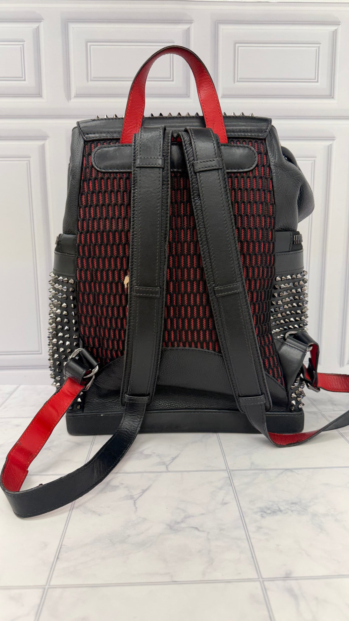 Christian Louboutin Black Leather Explorafunk Spike Backpack 