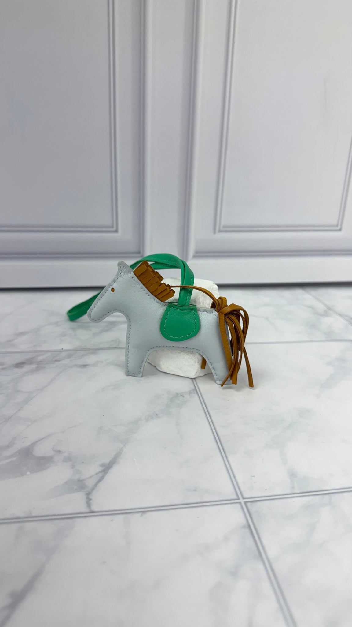 Hermes Blue And Green Lambskin Leather Rodeo PM Bag Charm 
