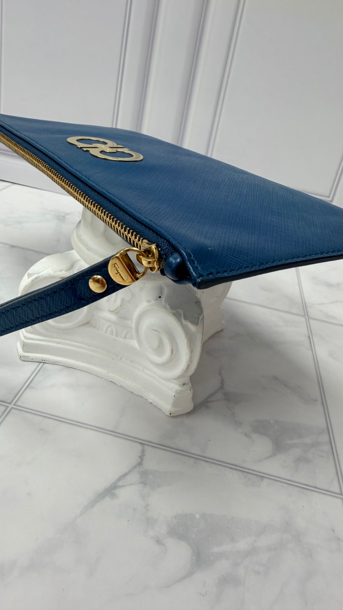Salvatore Ferragamo Blue Leather Wristlet
