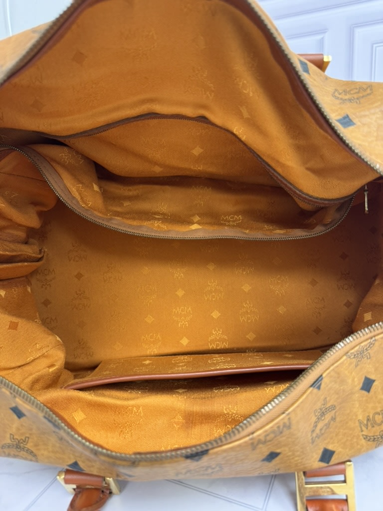 MCM Tan Visetos Leather Boston Bag