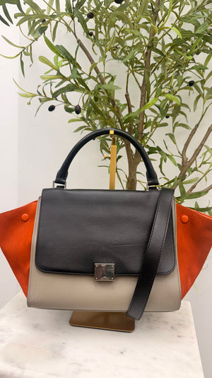 Celine Orange Tricolor Leather Small Trapeze 2Way Bag