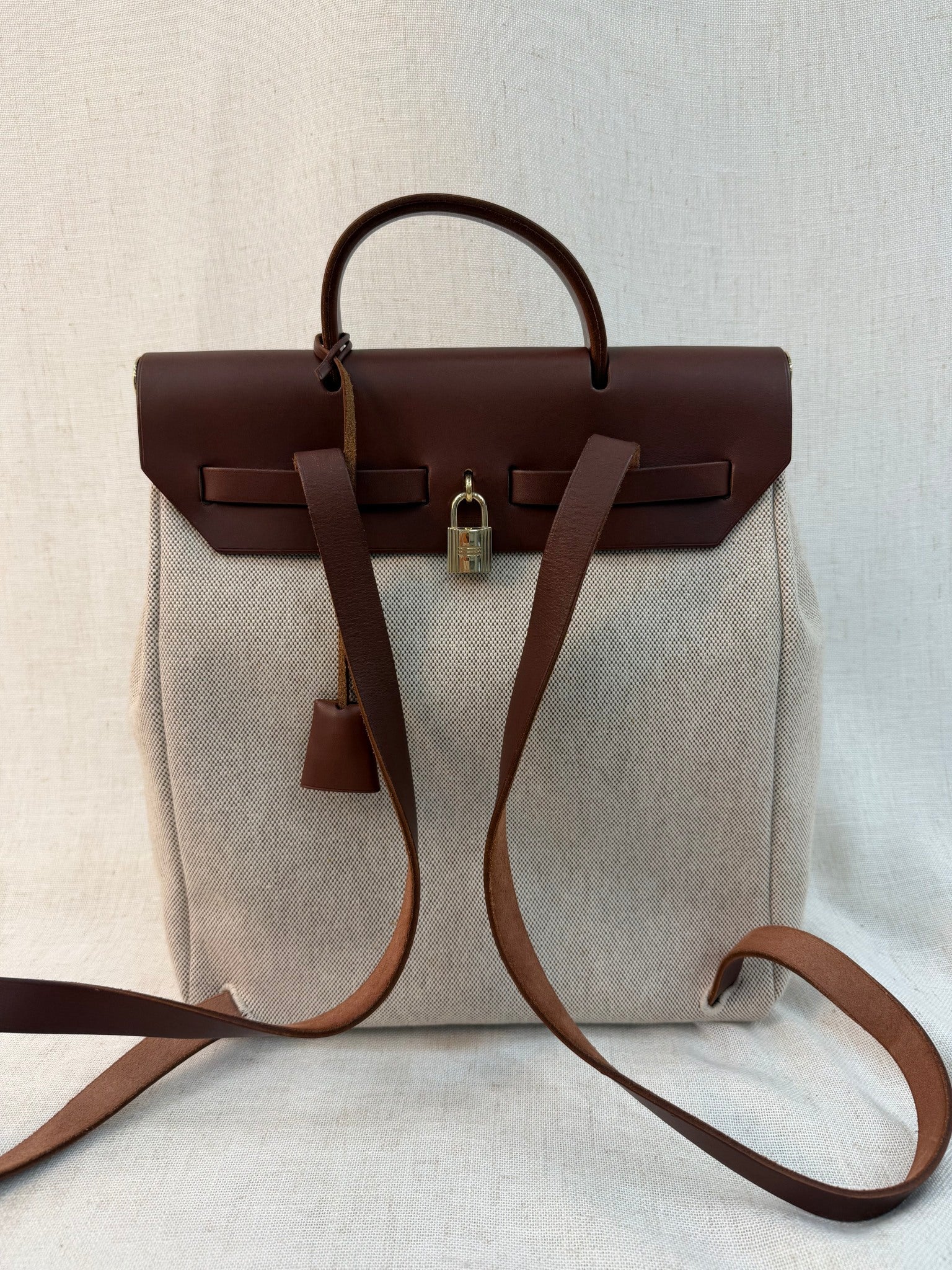 Hermes Tan Canvas Herbag  Backpack