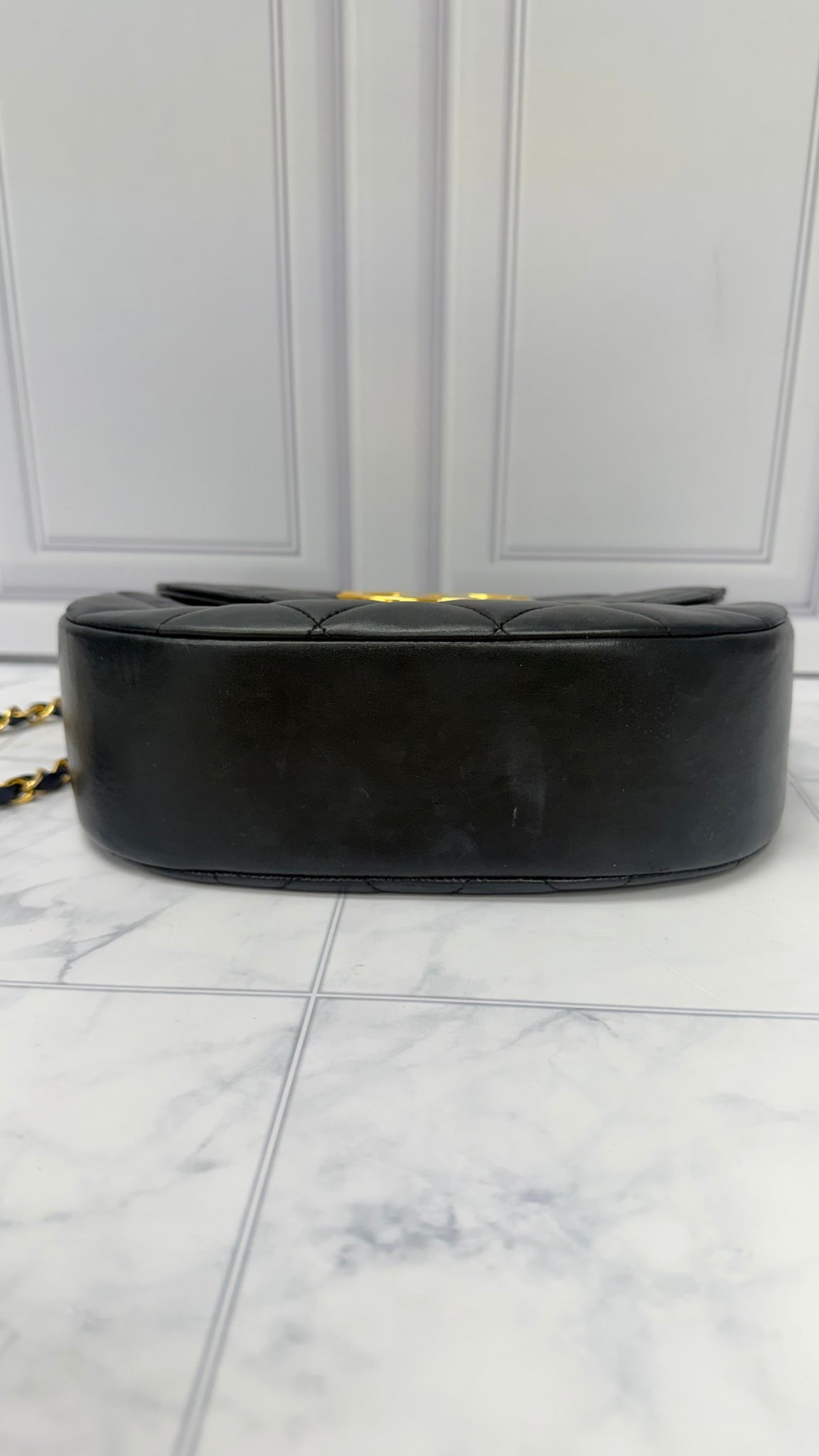 Chanel Black Lambskin Leather Vintage Half Moon Shoulder Bag